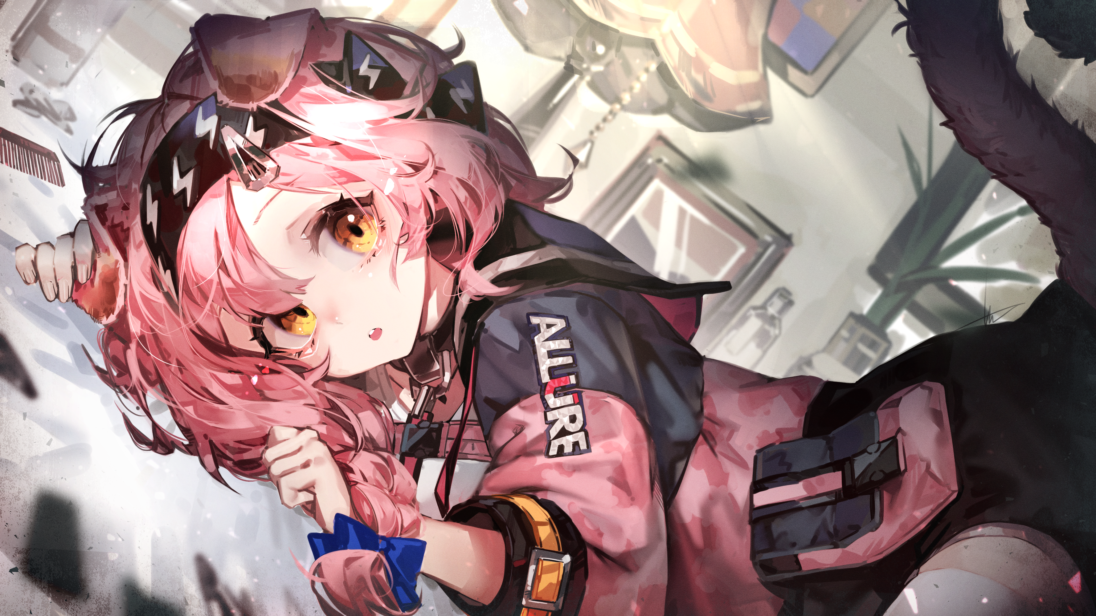 Arknights Goldenglow with pink hair and animal ears HD Wallpaper