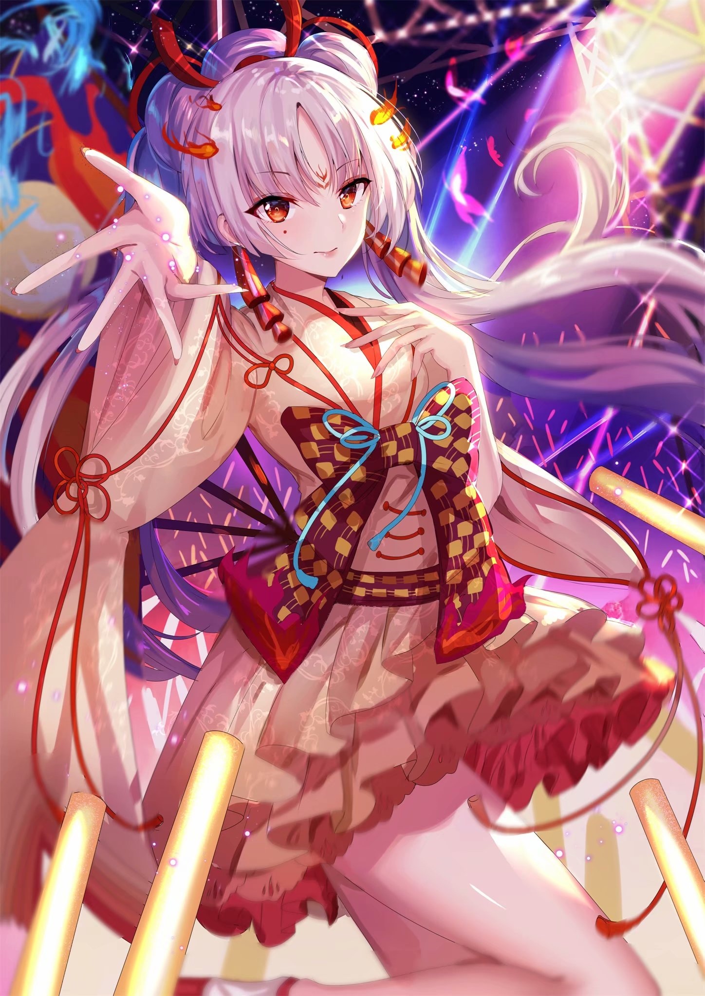 Anime girl with white hair and red eyes HD Phone Wallpaper
