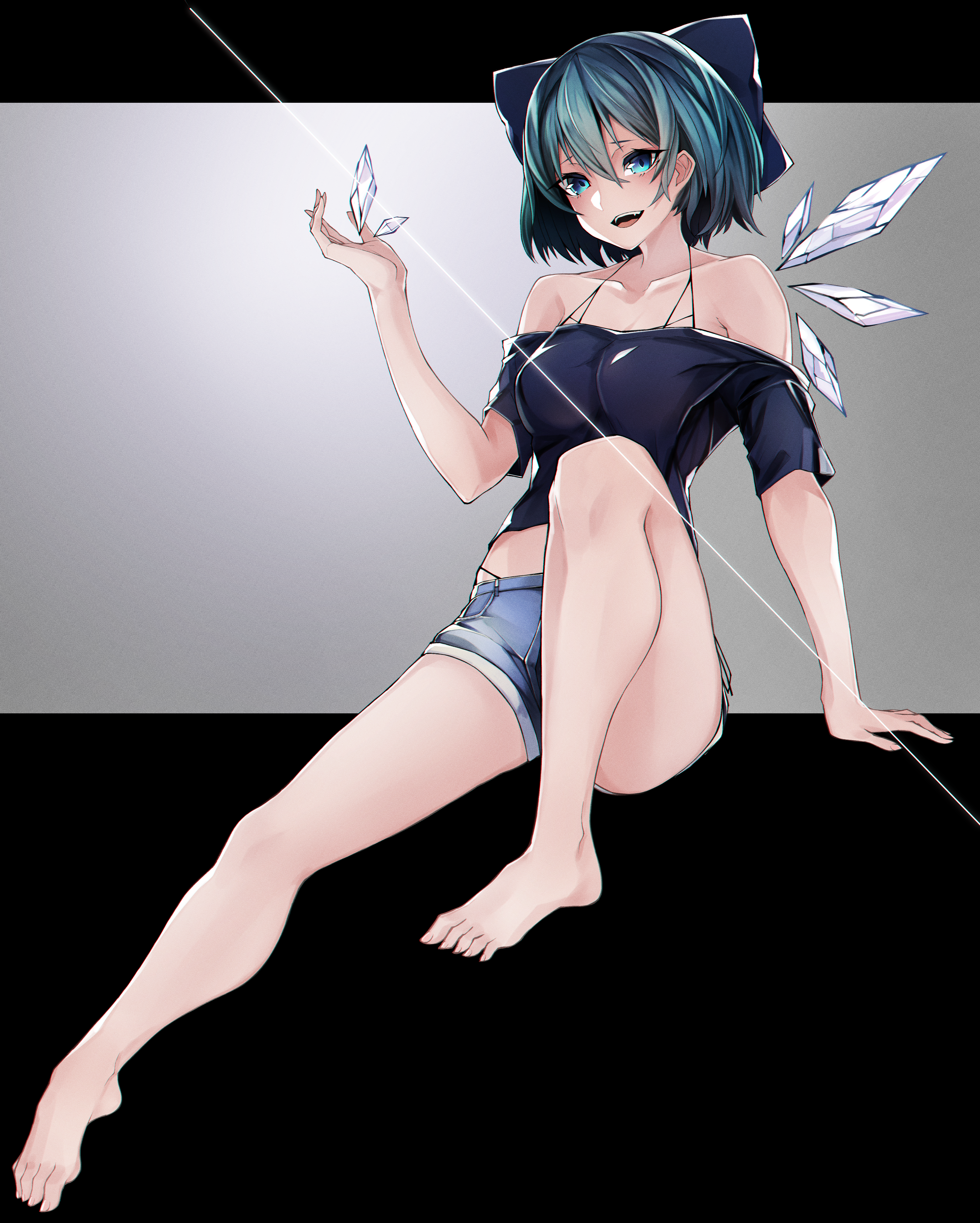 Cirno from Touhou holding ice crystals HD Phone Wallpaper