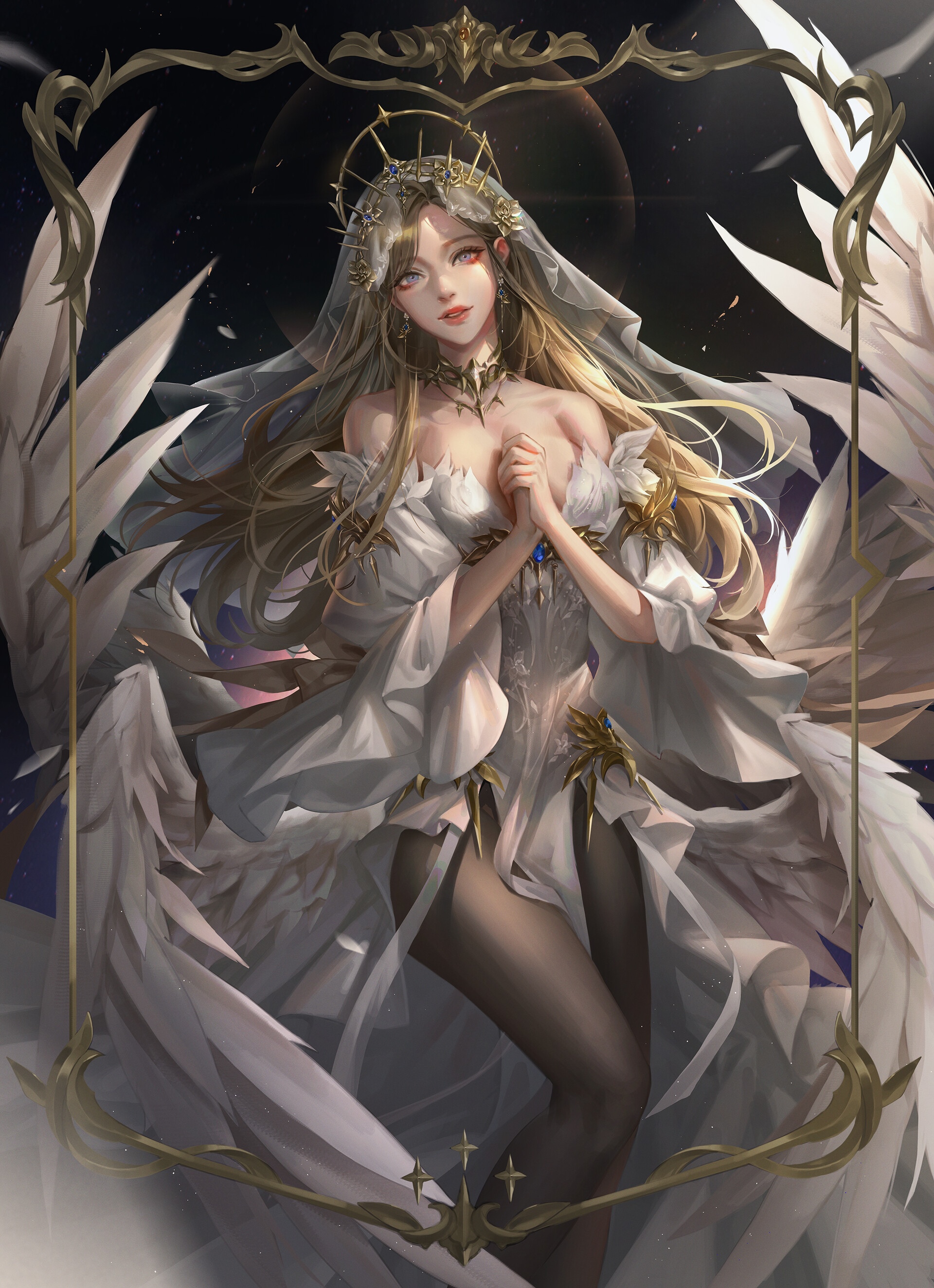 Fantasy angel woman in white dress with wings HD Phone Wallpaper