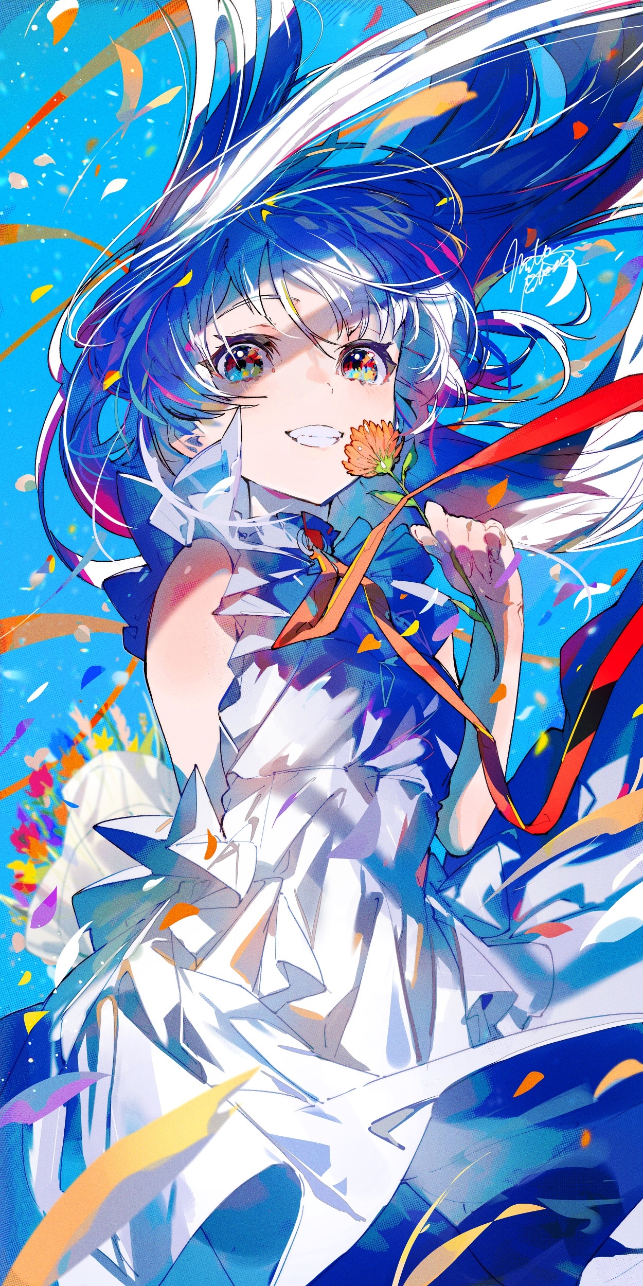 Hatsune Miku with Flower and Confetti HD Phone Wallpaper