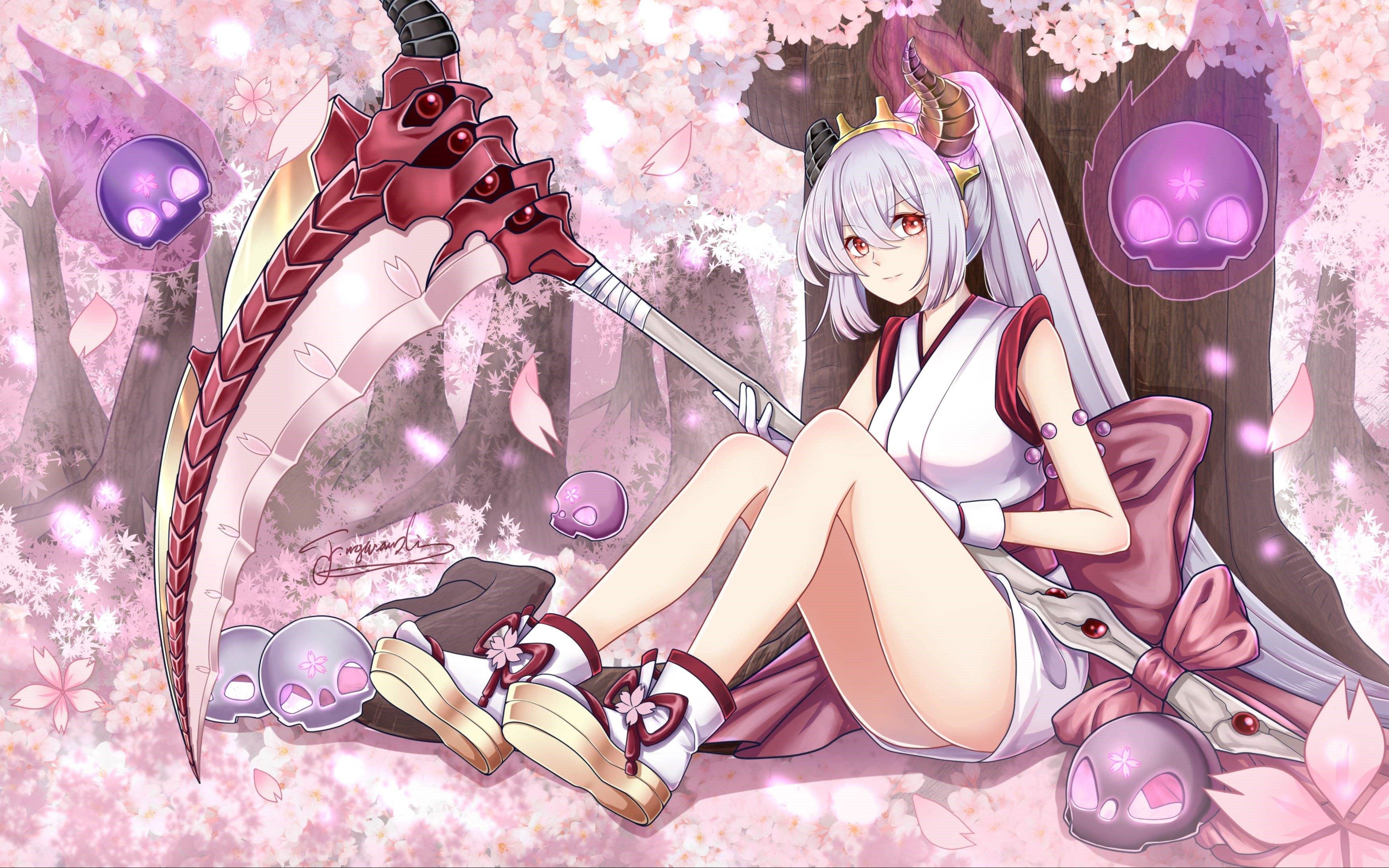 Yu-Gi-Oh! Character with Scythe and Skulls HD Wallpaper