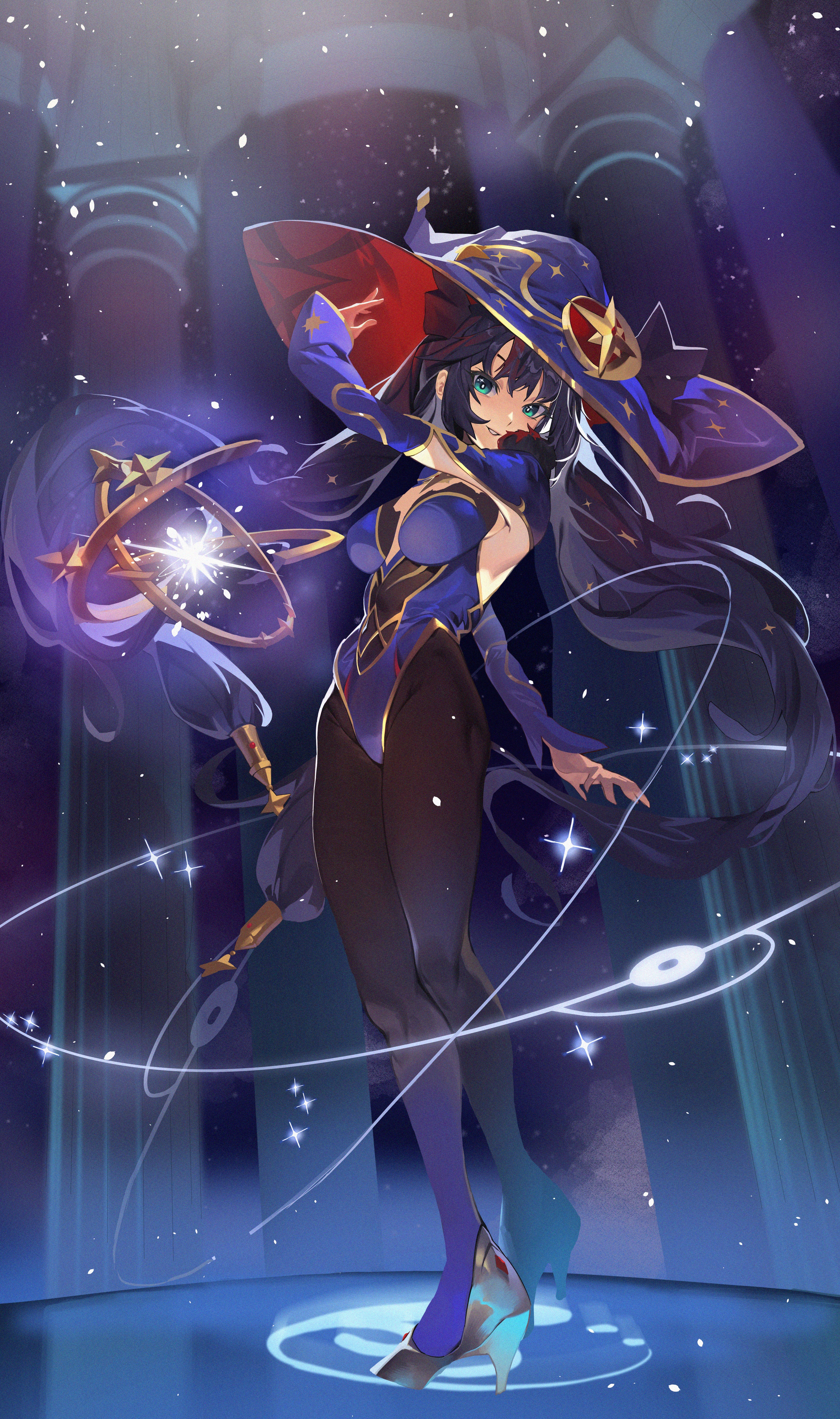 Mona from Genshin Impact as a witch HD Phone Wallpaper