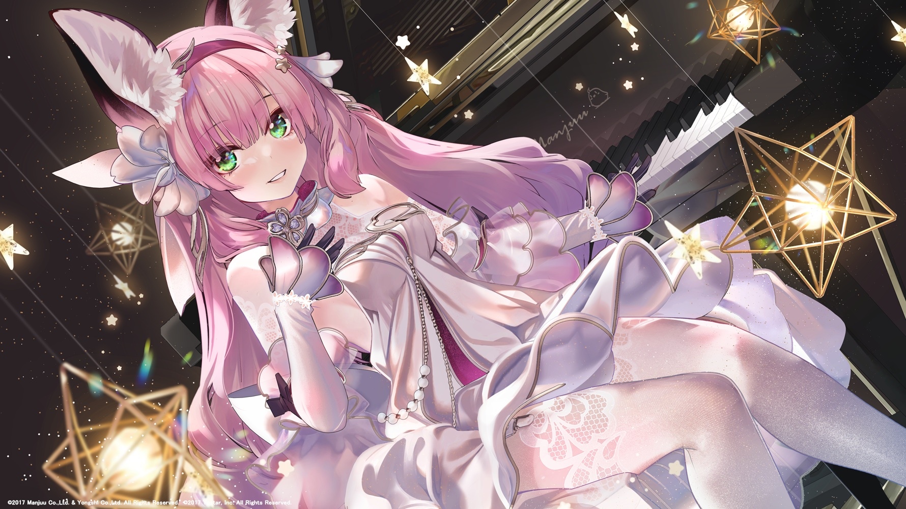 Anime girl with pink hair and animal ears HD Wallpaper