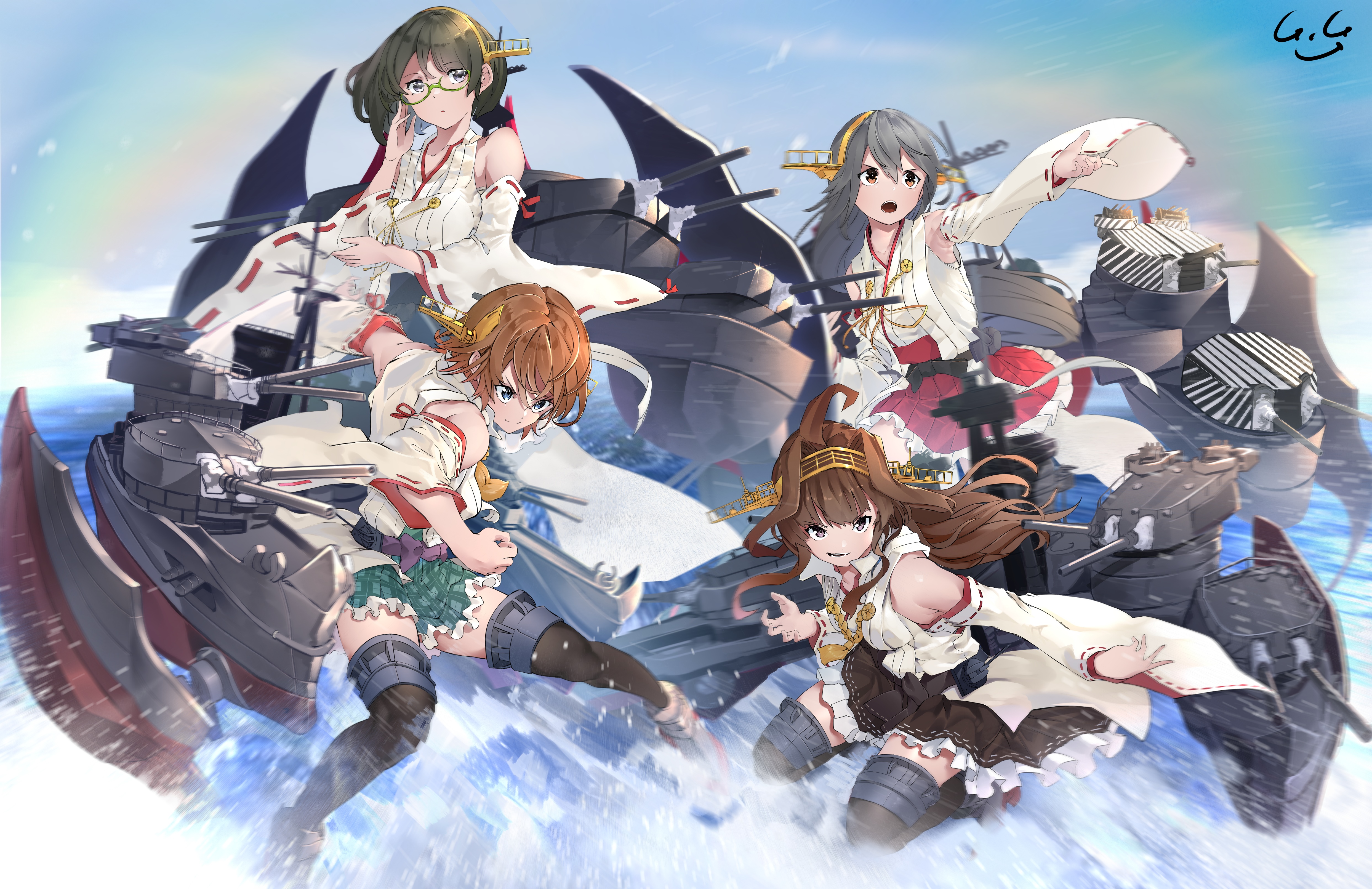 Kantai Collection: Kongou, Kirishima, Hiei, and Haruna HD Wallpaper