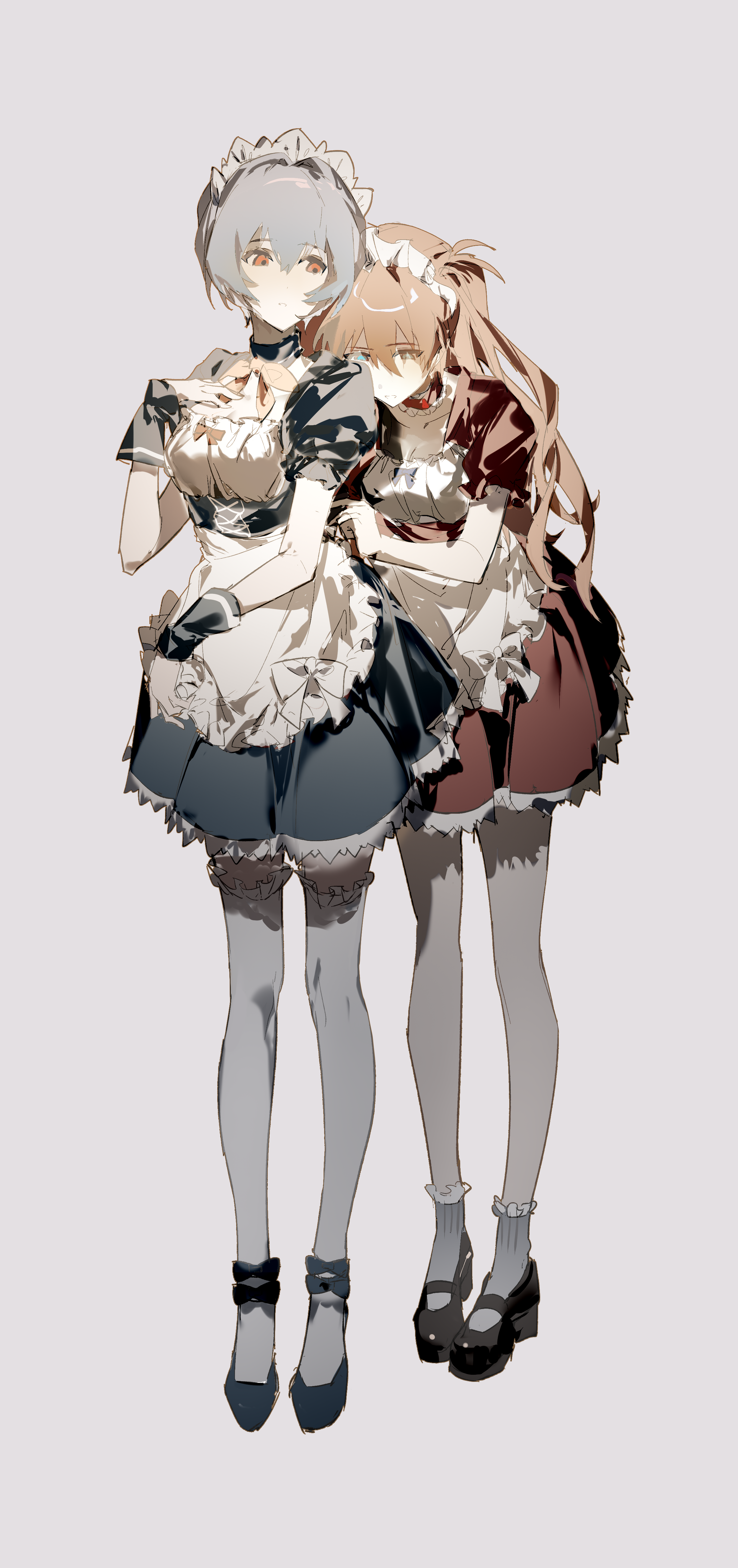 Asuka Langley Soryu and Rei Ayanami in Maid Outfits HD Phone Wallpaper