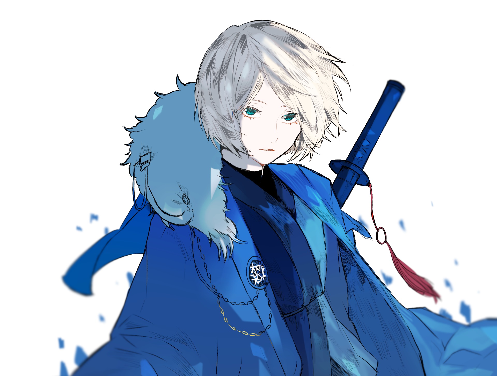 Yuri Plisetsky in blue kimono with sword HD Wallpaper