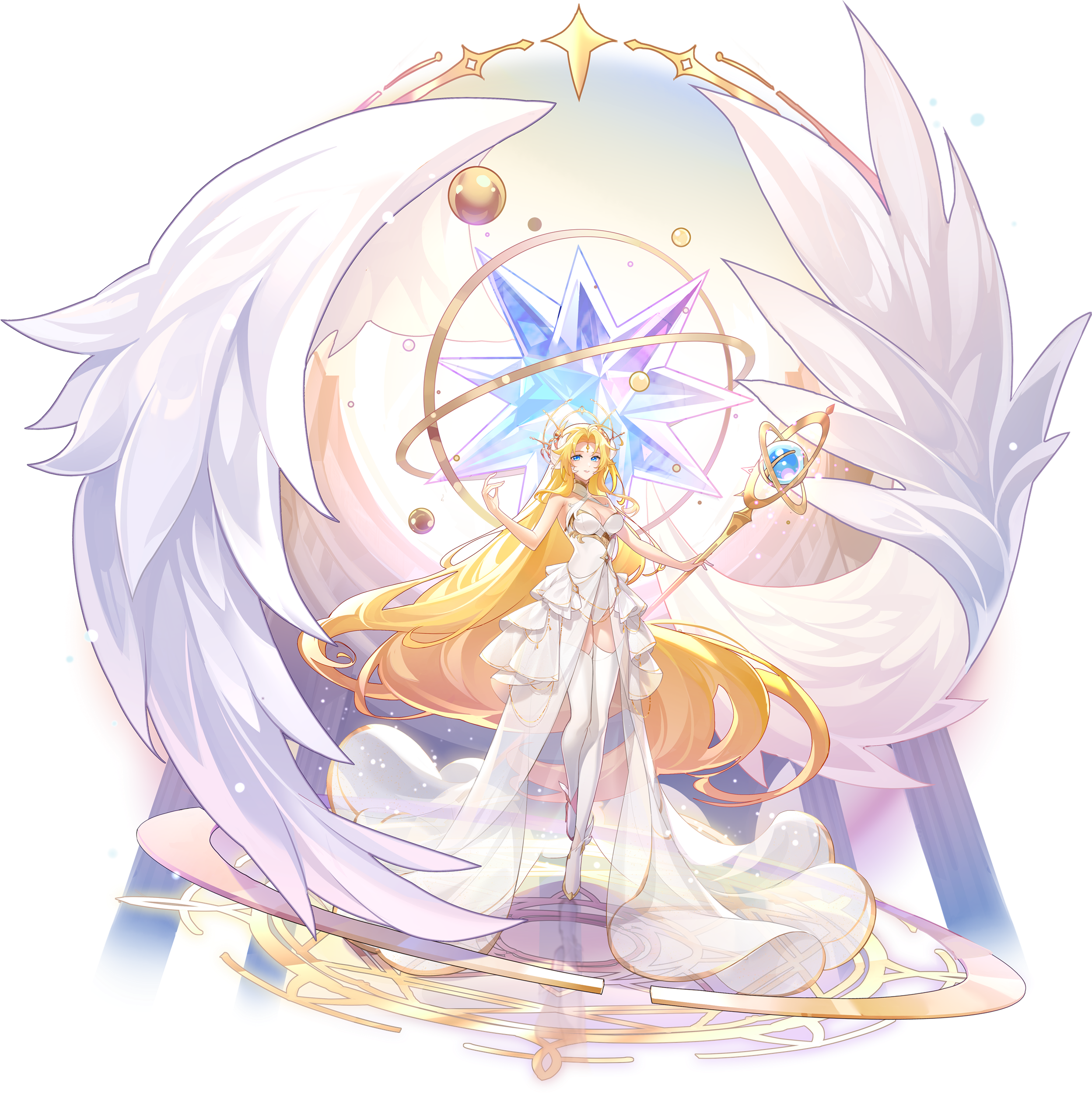 Anime girl with blonde hair and angel wings HD Wallpaper