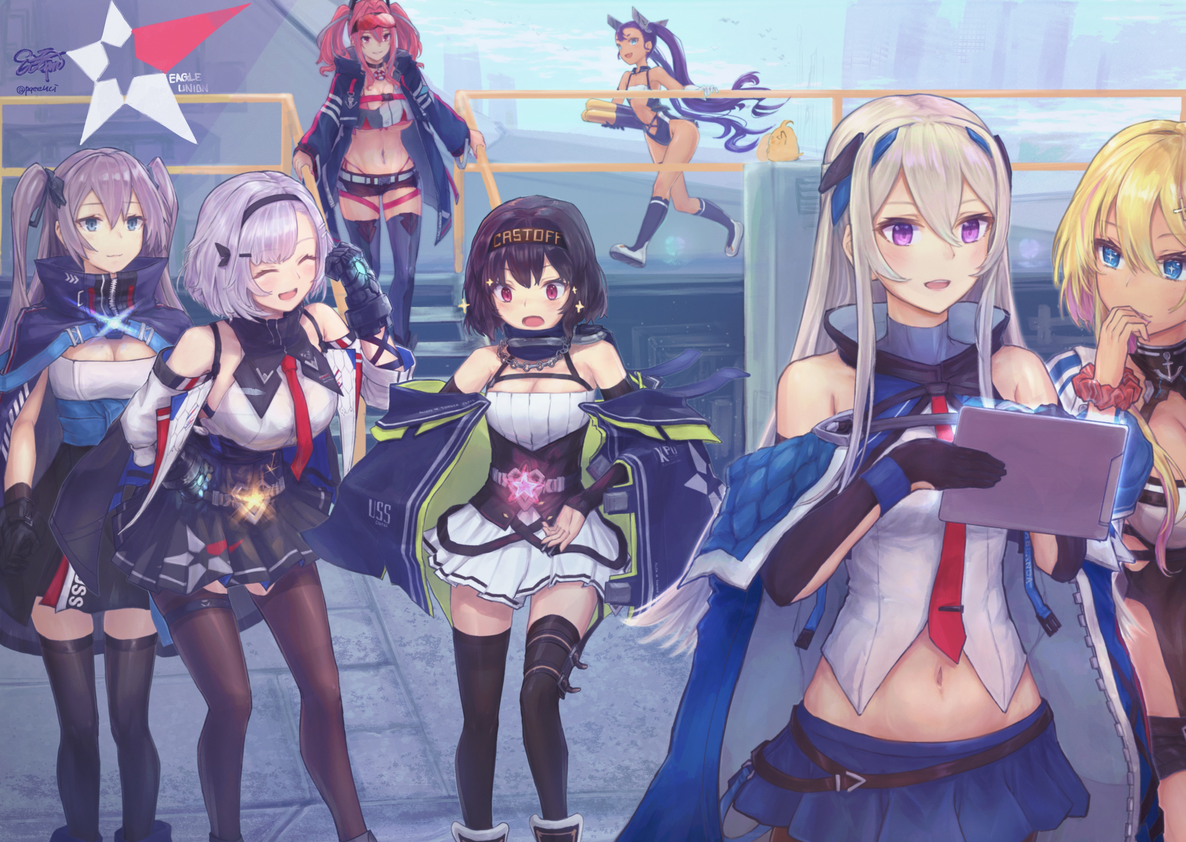 Azur Lane characters on a deck HD Wallpaper