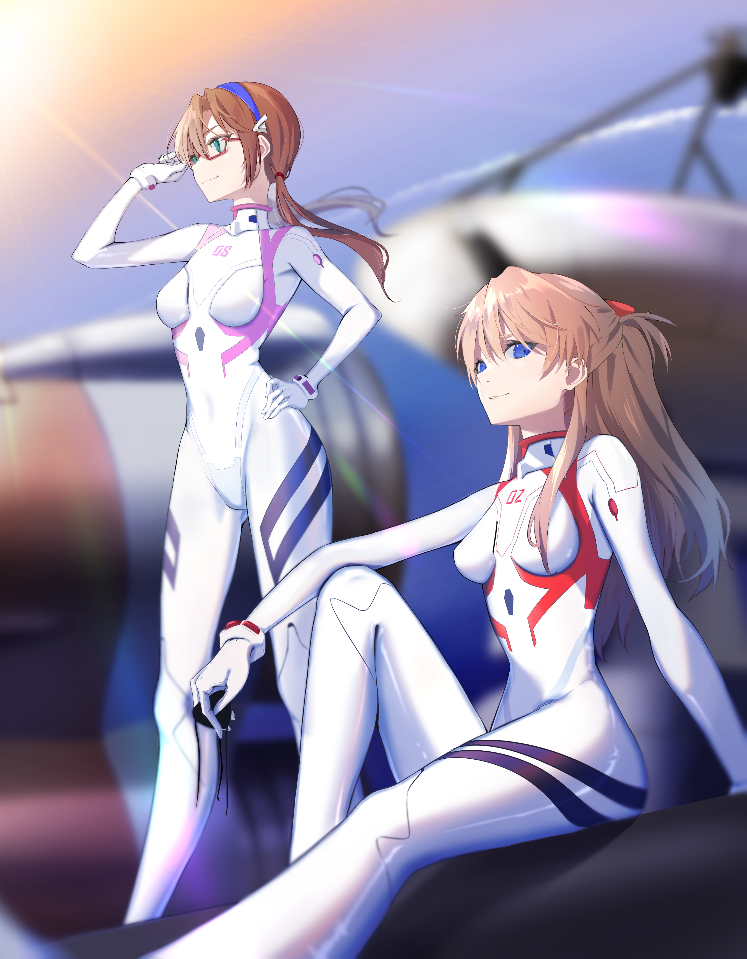 Asuka Langley Soryu and Makinami Mari Illustrious in Evangelion plugsuits HD Phone Wallpaper
