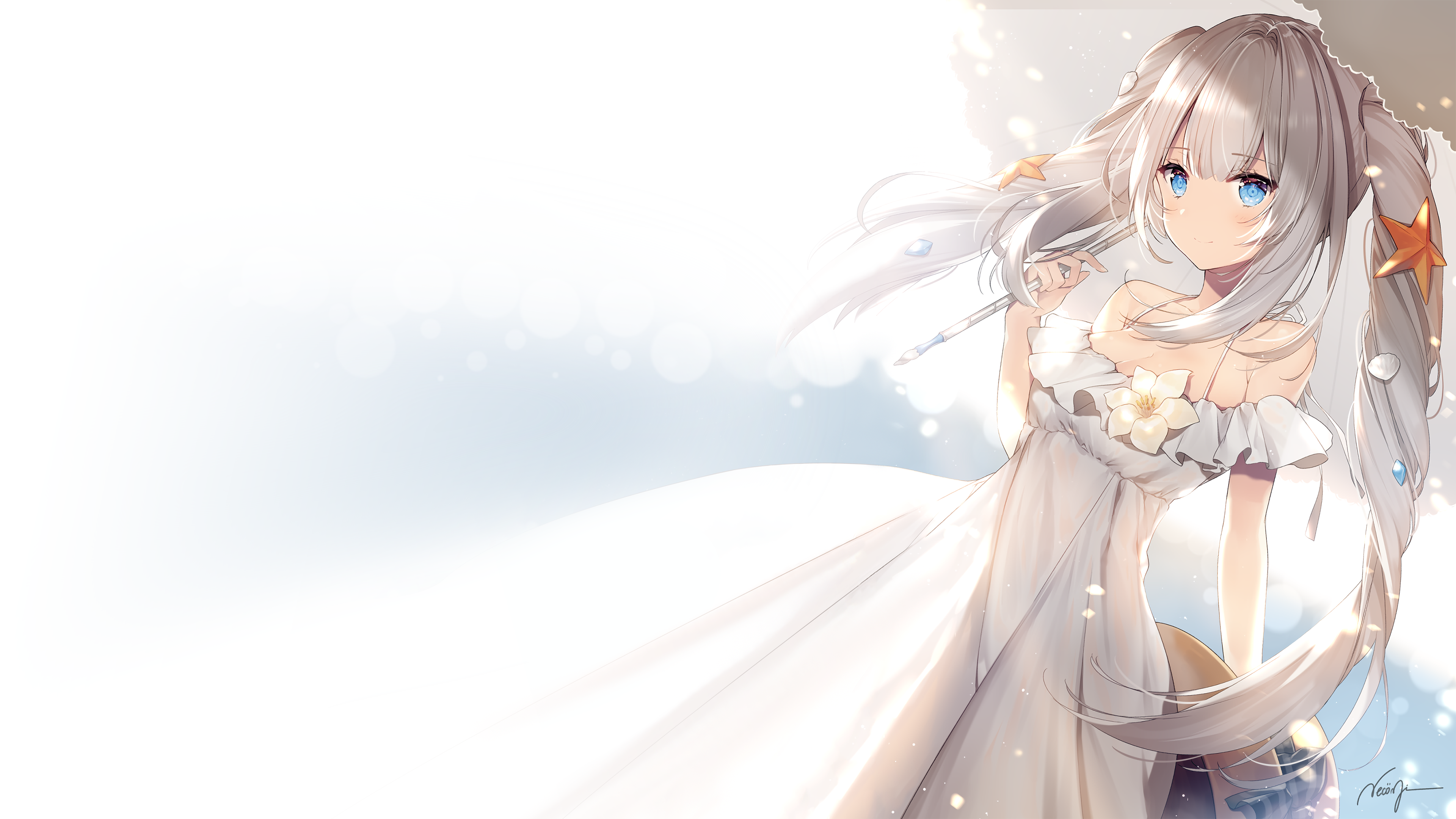 4K Anime Girl with Twintails and Starfish HD Wallpaper