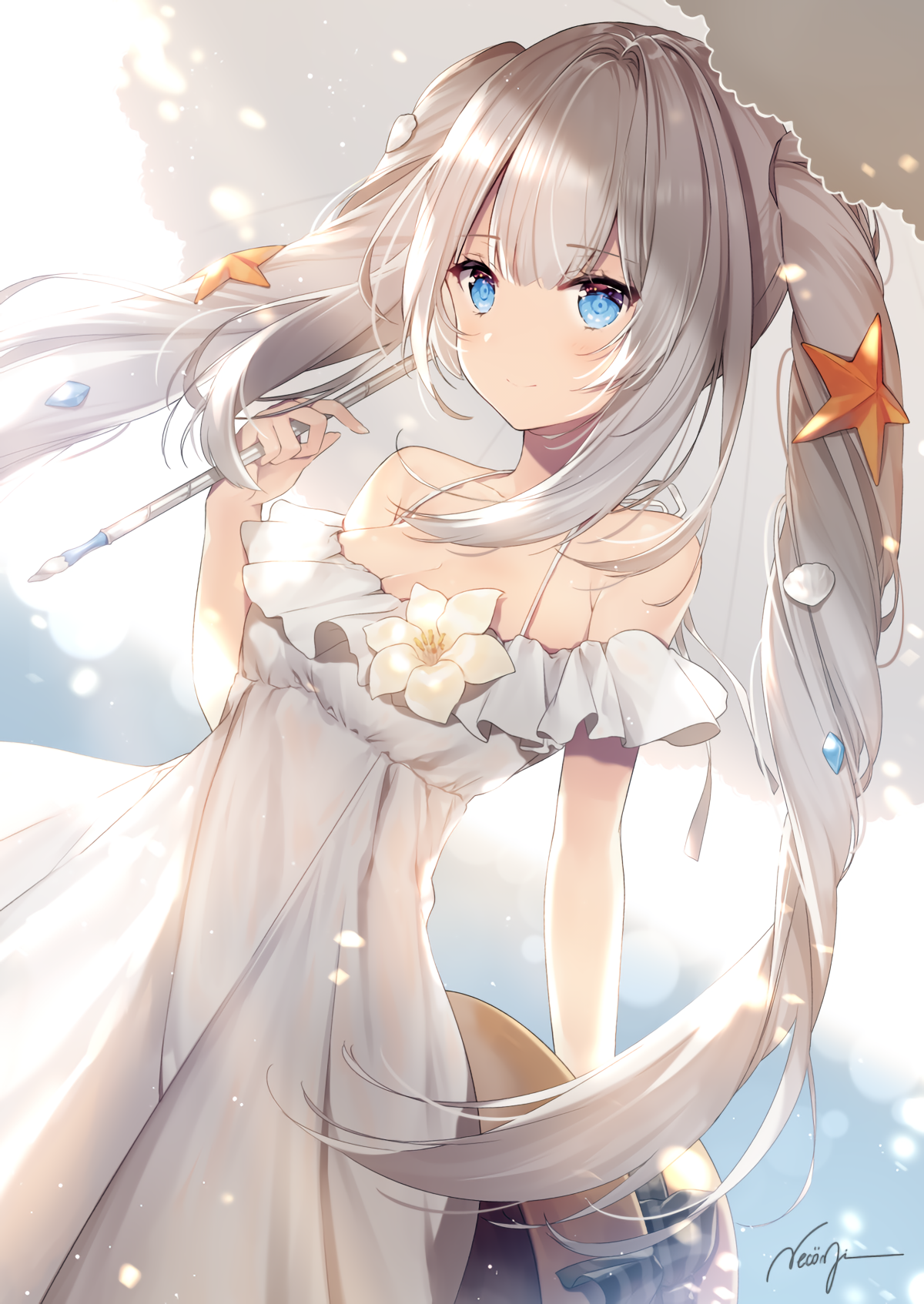 Anime girl with twintails and starfish HD Phone Wallpaper