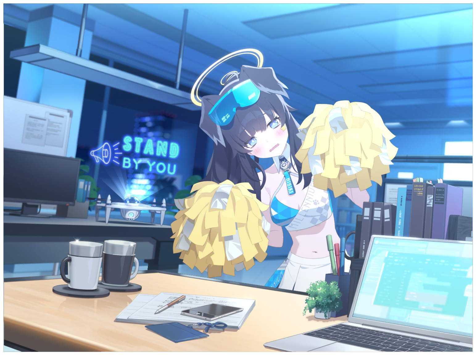 Nekozuka Hibiki with Pom-poms in Blue Archive HD Wallpaper
