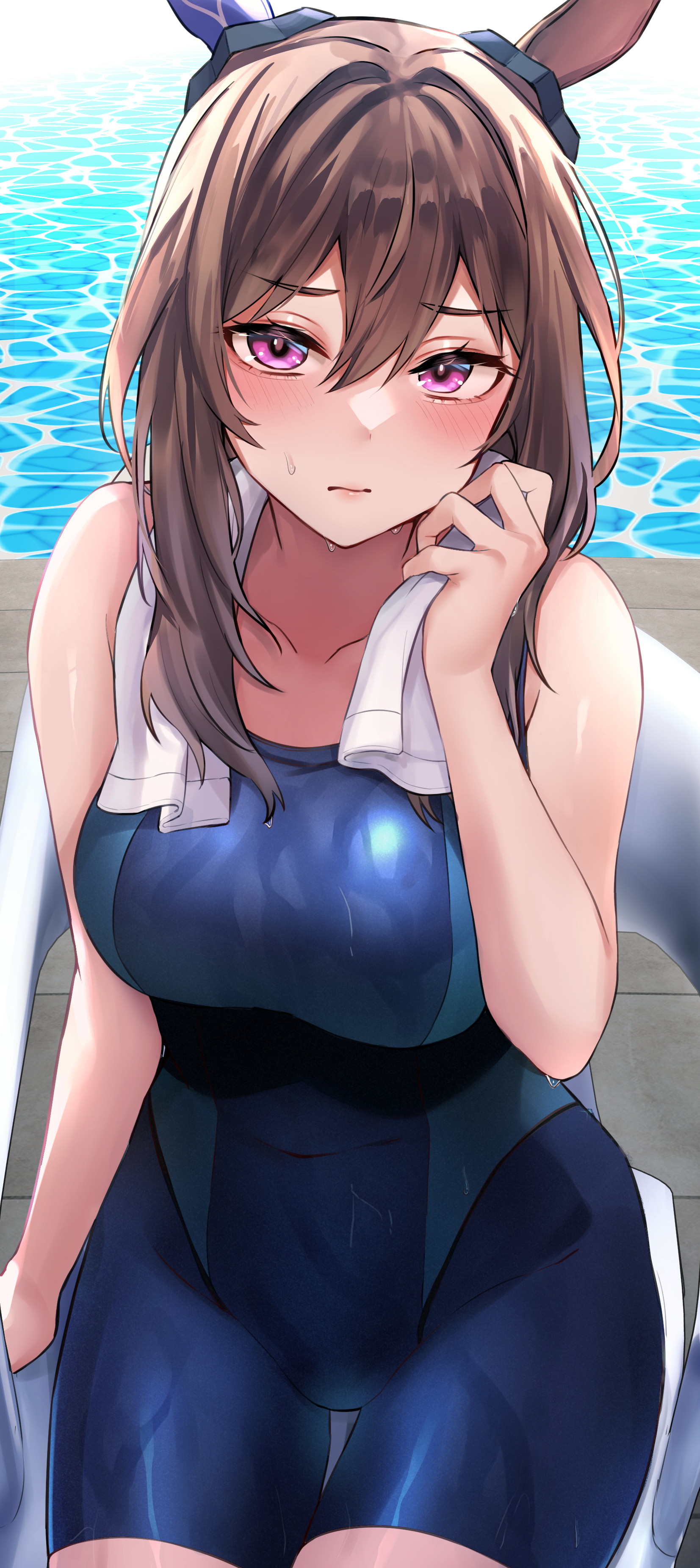 Admire Vega in a one-piece swimsuit by a pool HD Phone Wallpaper