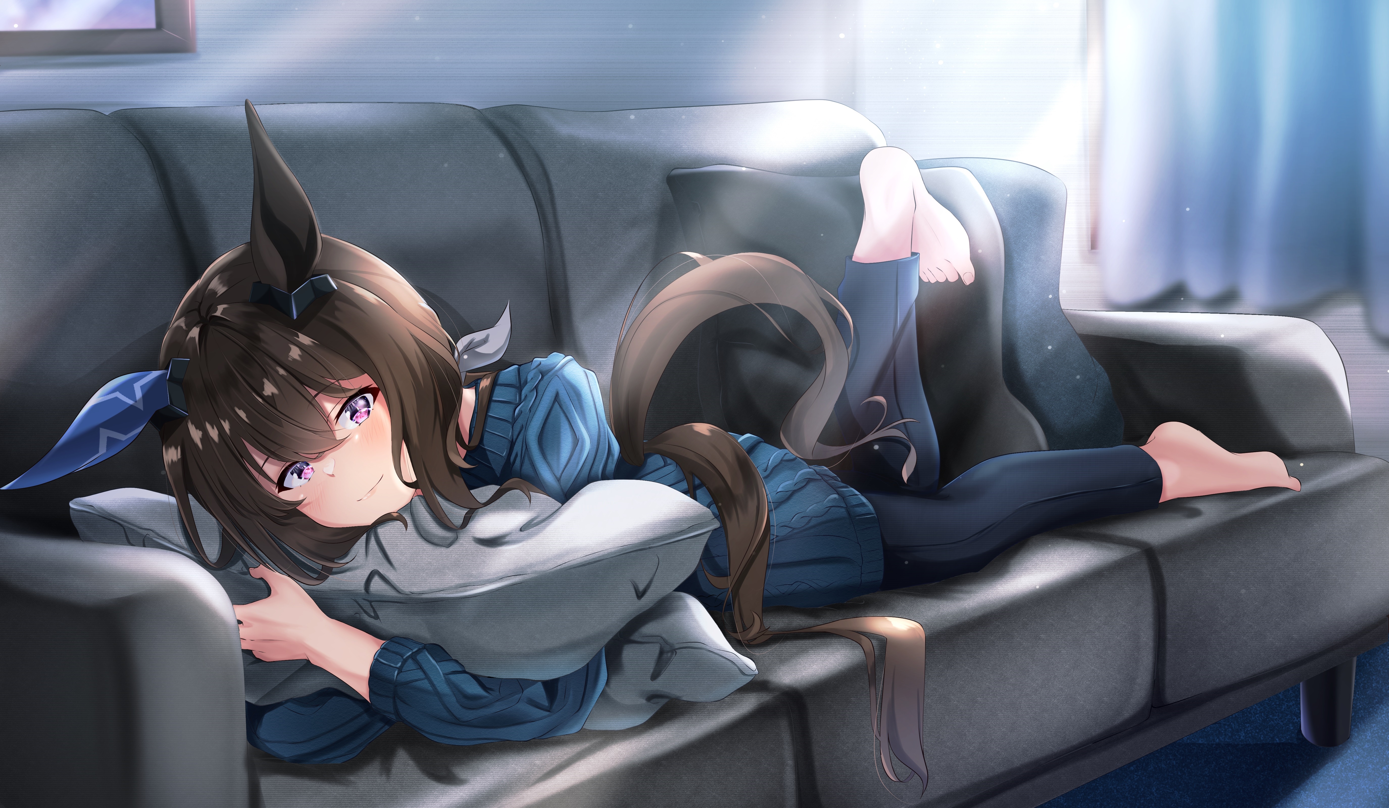 Admire Vega relaxing on a couch HD Wallpaper