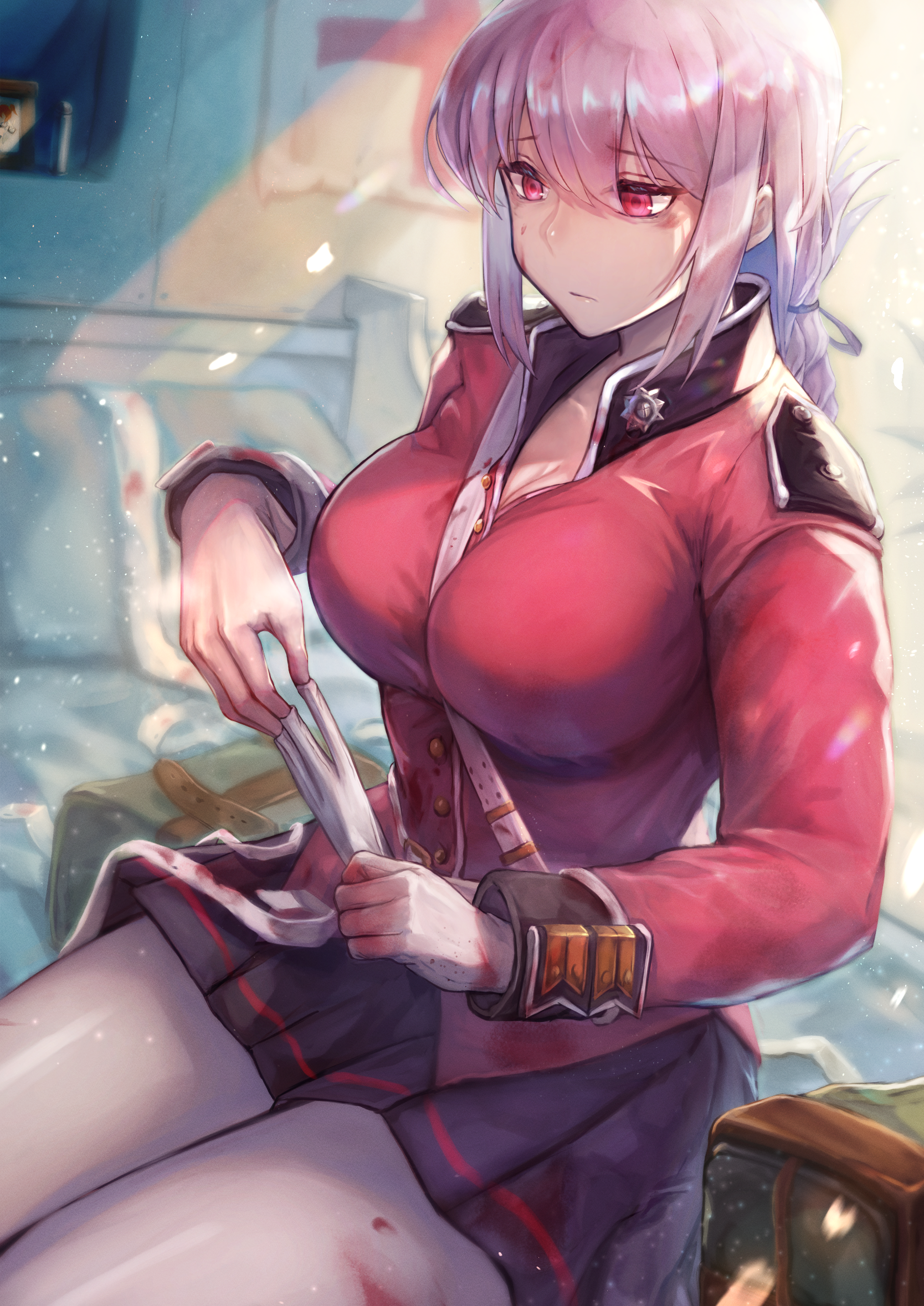 Florence Nightingale from Fate/Grand Order with Silver Hair and Blood HD Phone Wallpaper