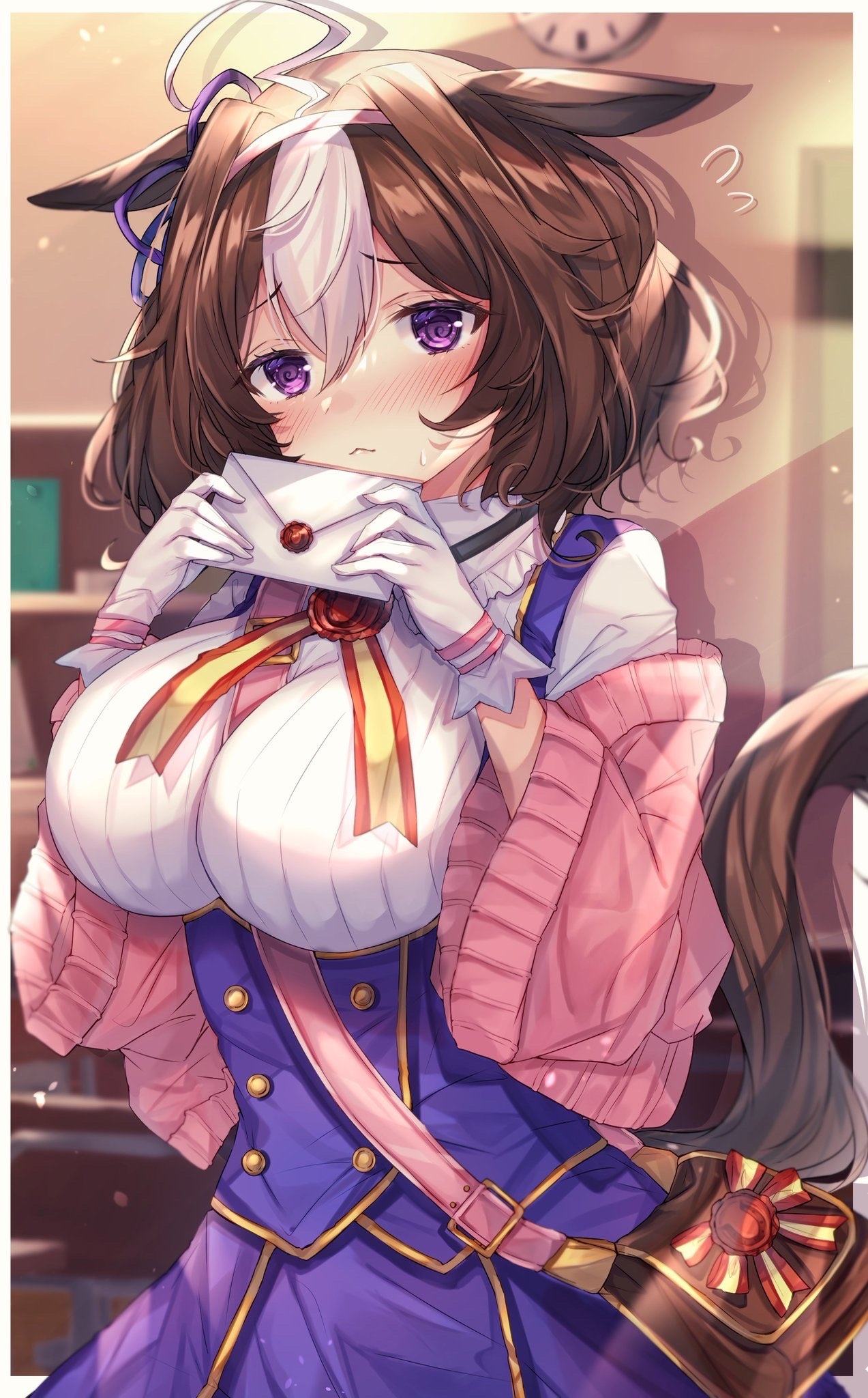 Meisho Doto holding a letter, Uma Musume Pretty Derby fan art HD Phone Wallpaper