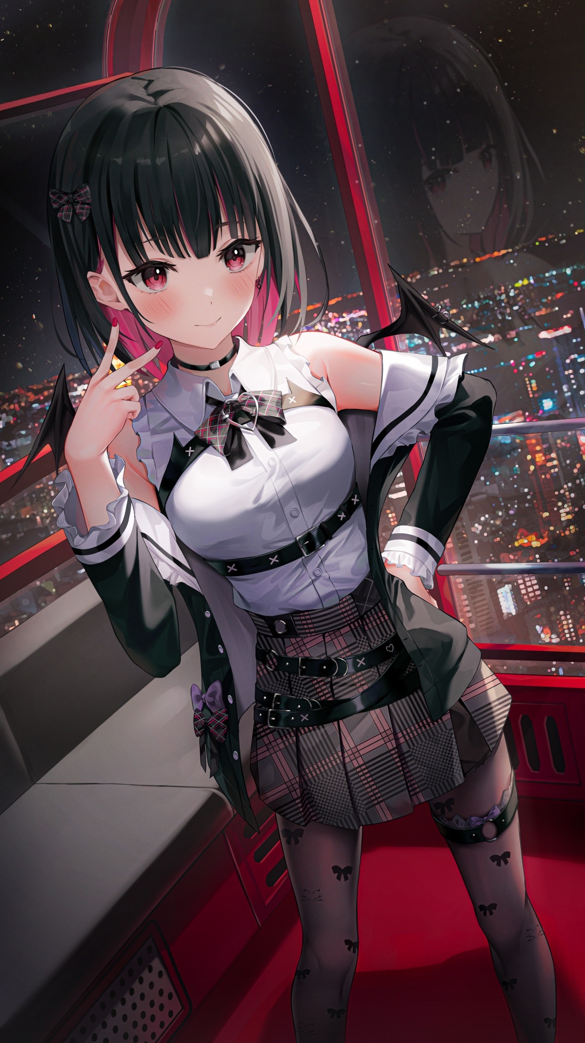 Anime girl with black hair and red eyes HD Phone Wallpaper