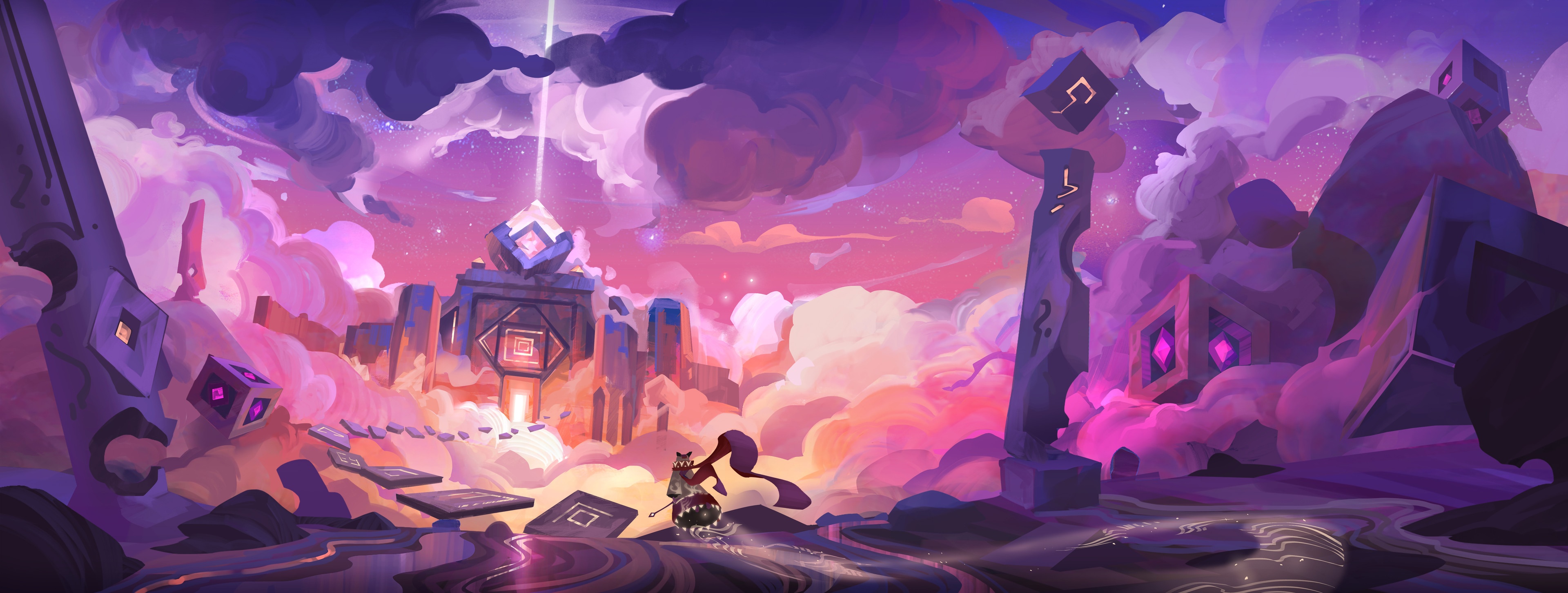 Concept art of a fantasy temple in the clouds HD Wallpaper
