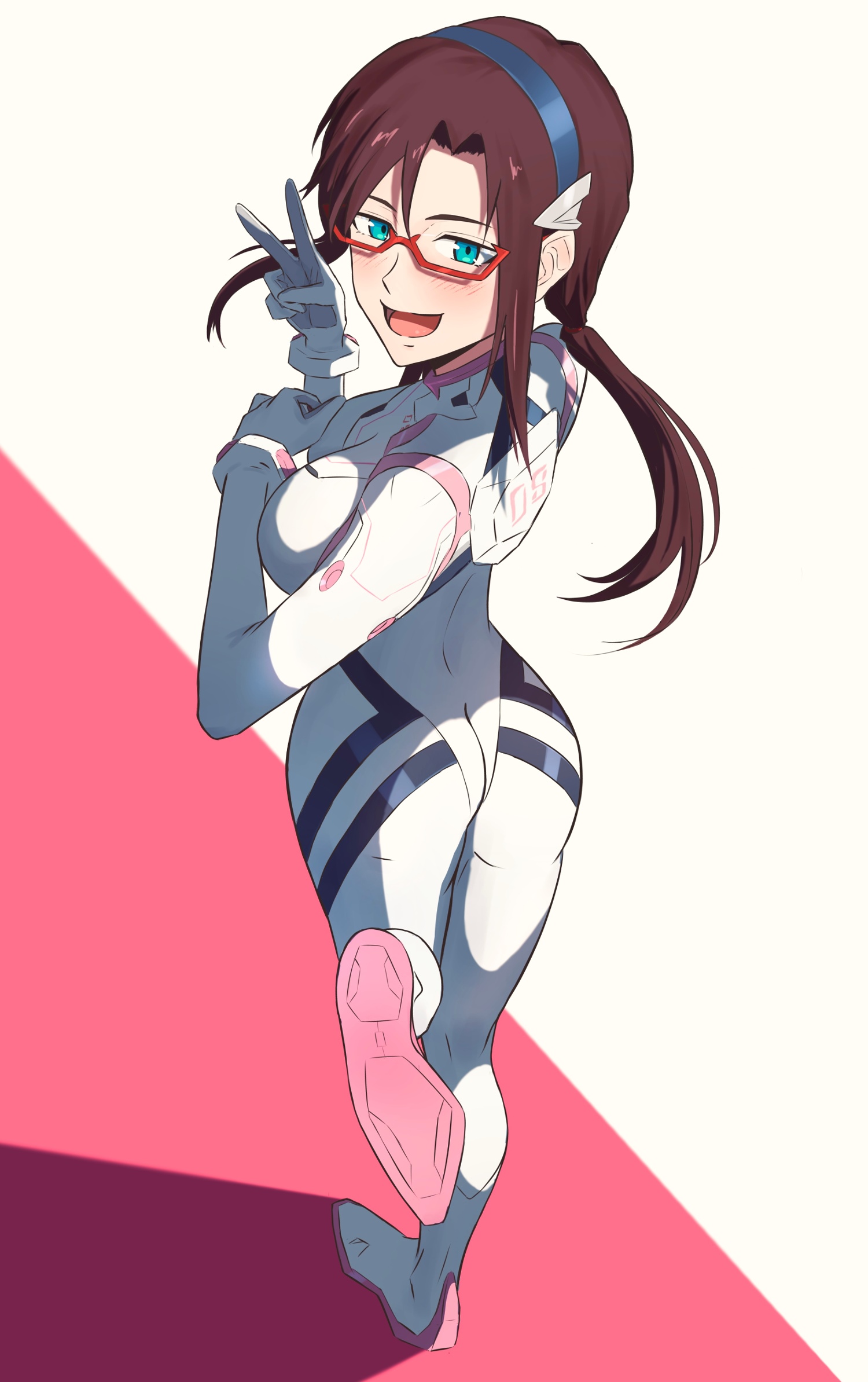 Makinami Mari Illustrious in a white and blue plugsuit HD Phone Wallpaper