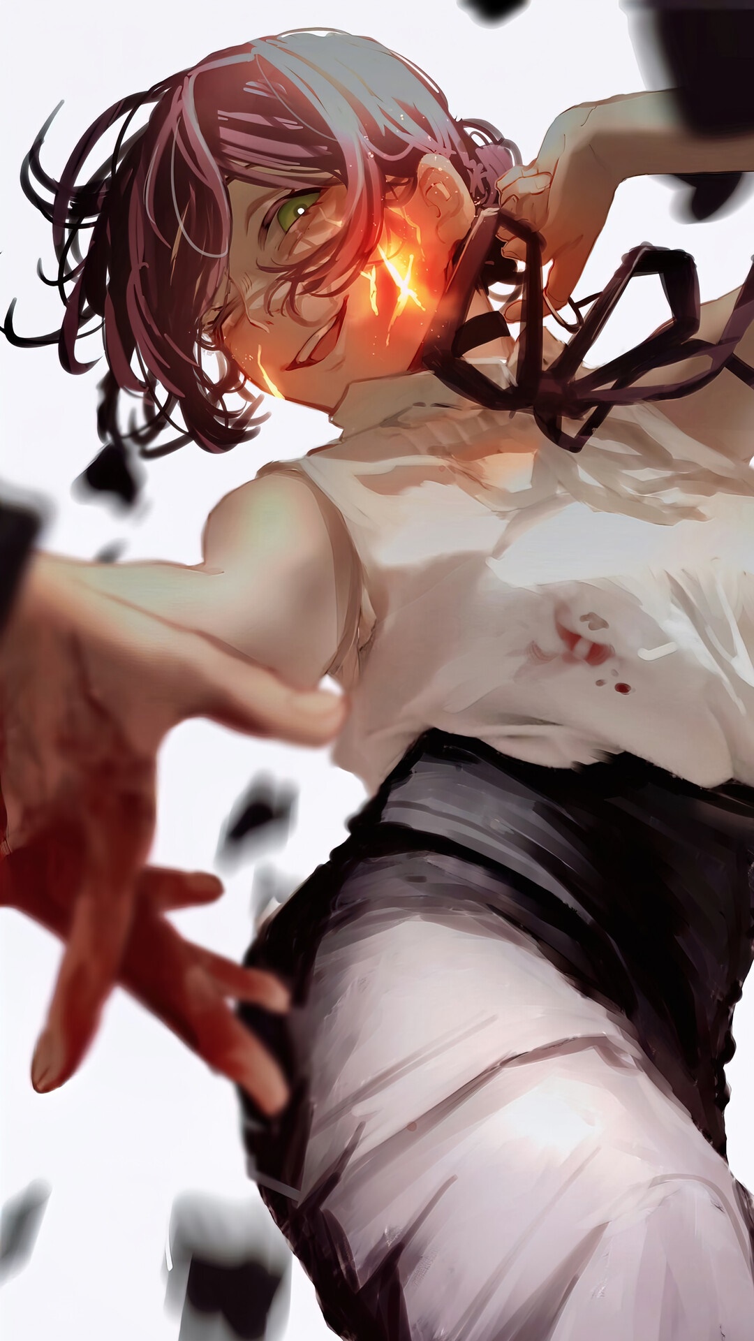 Reze with an explosion on her face HD Phone Wallpaper