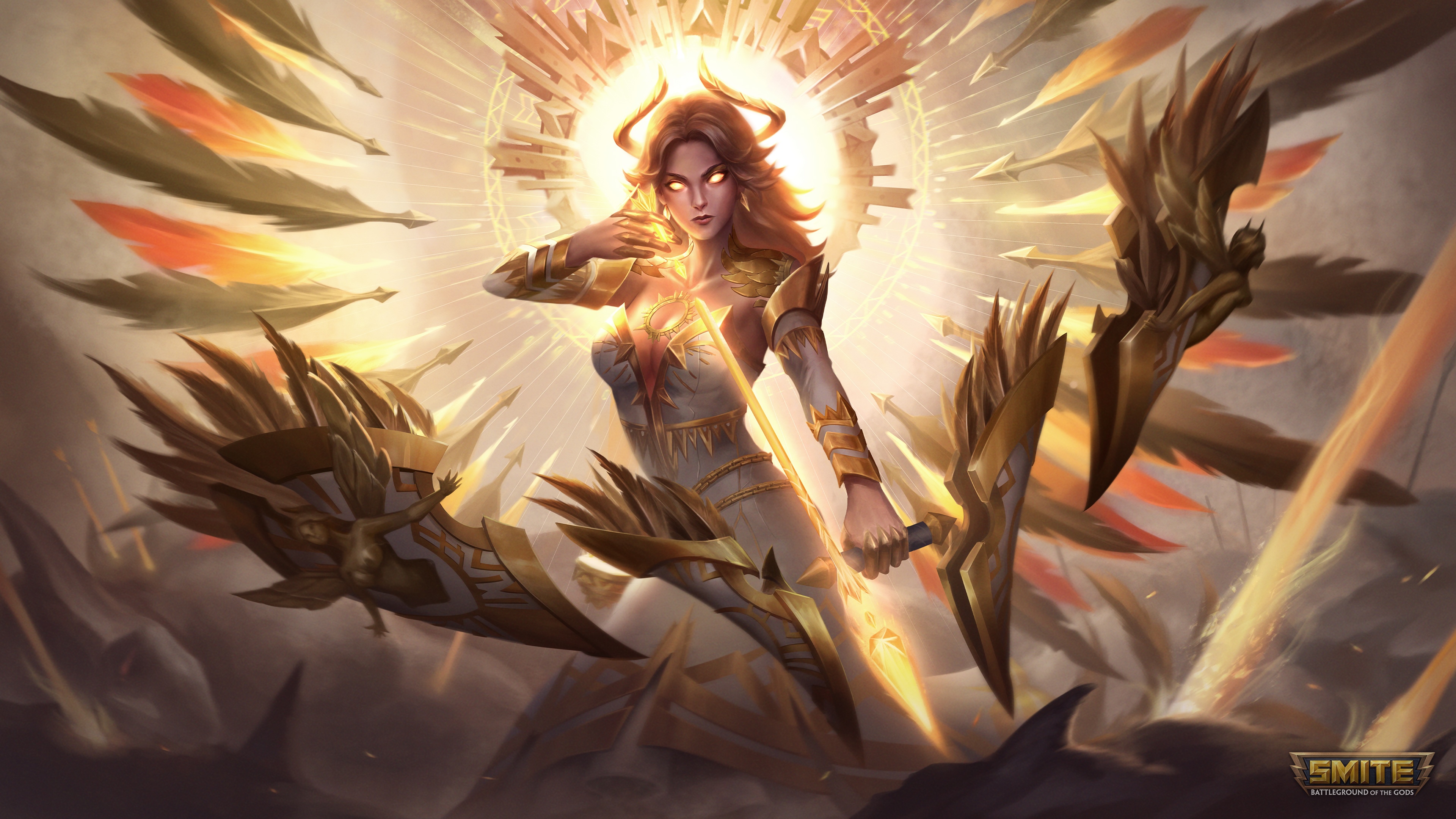 Smite Fantasy Art of a Woman with Bow and Wings HD Wallpaper