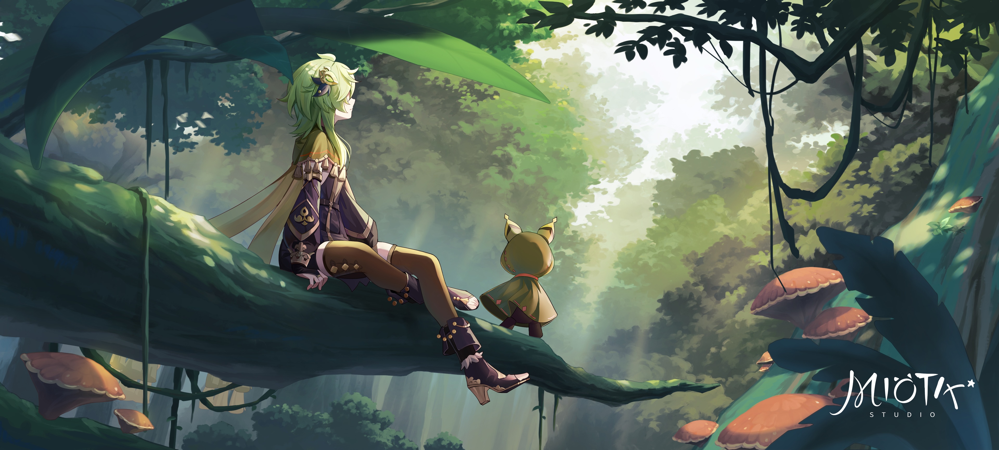 Collei and companion in a forest HD Wallpaper