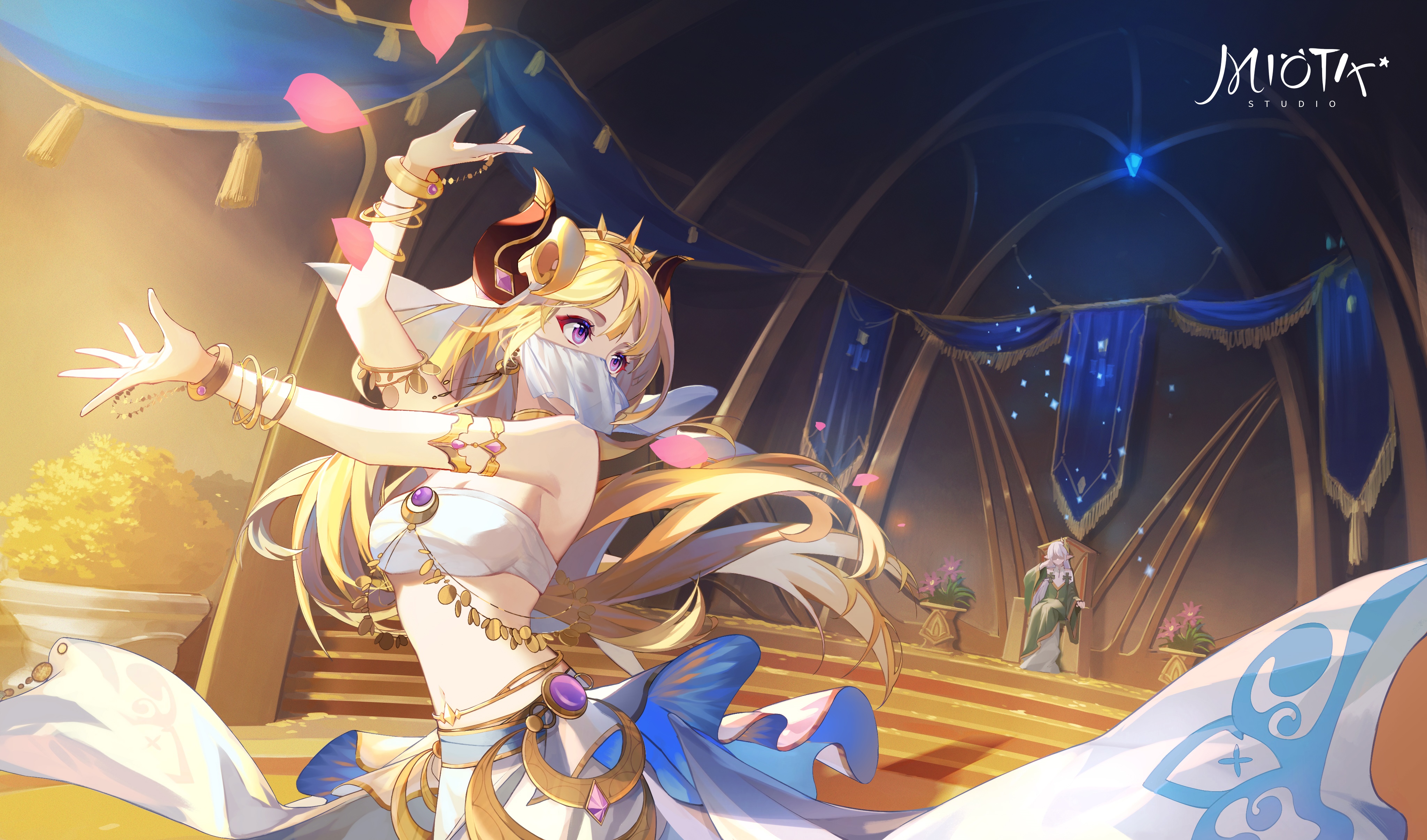 Genshin Impact dancer with horns and blonde hair HD Wallpaper