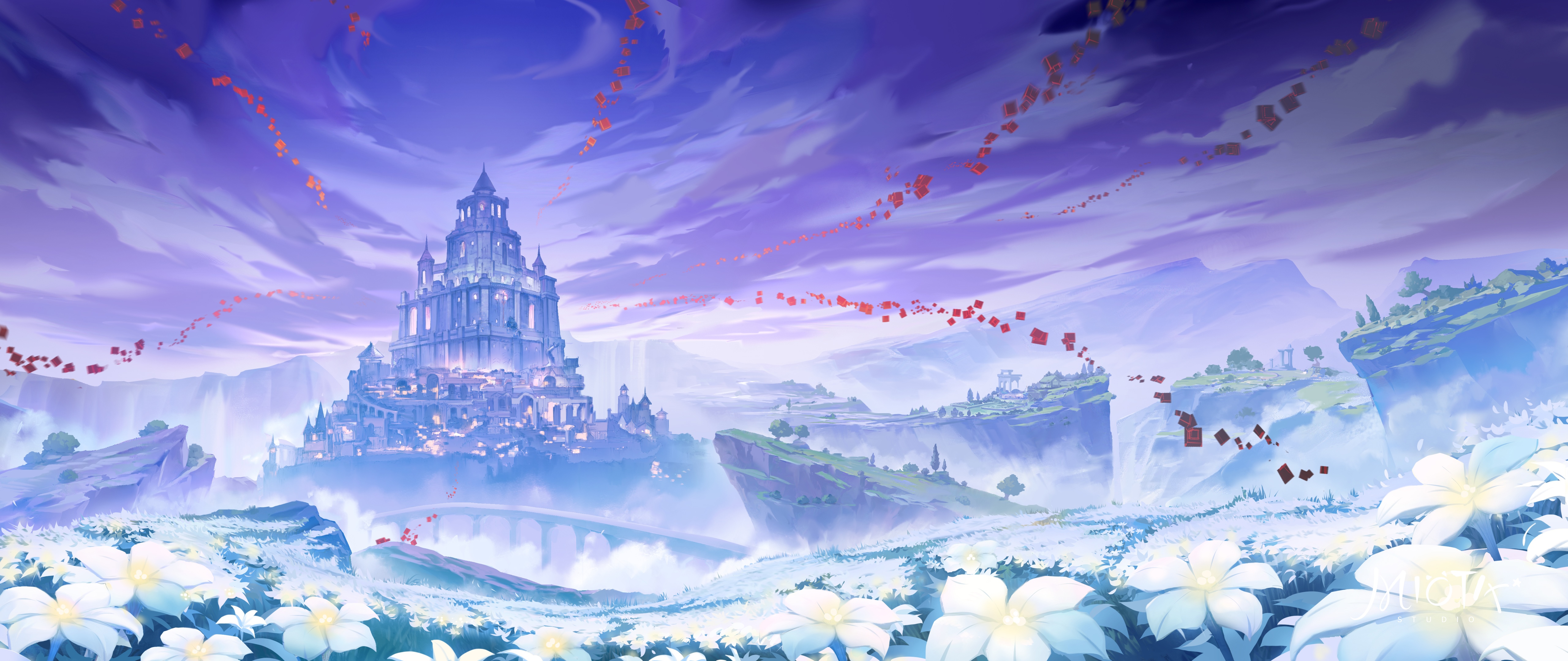 4K Genshin Impact Castle in a Fantasy Landscape HD Wallpaper
