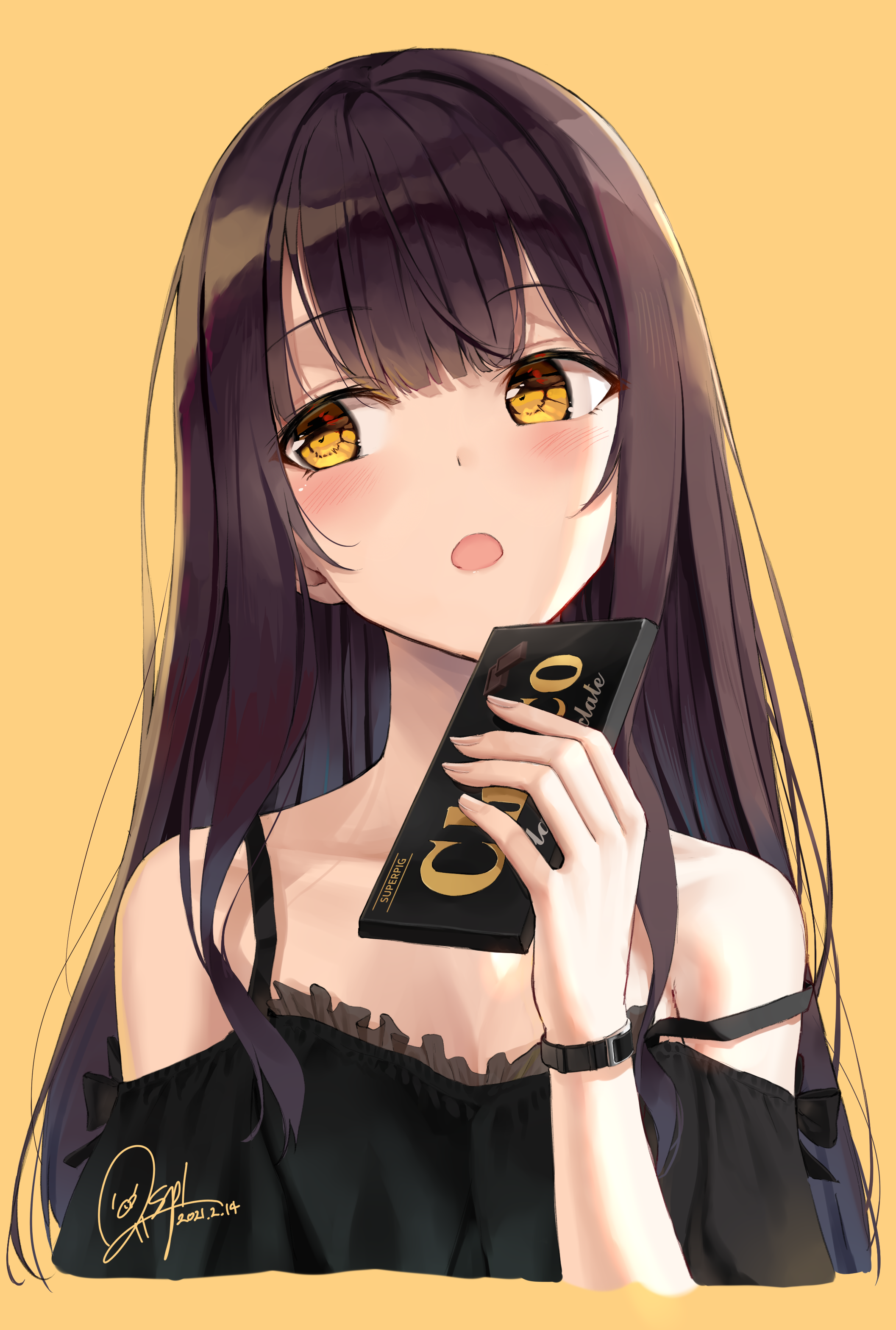 Anime girl with chocolate bar HD Phone Wallpaper