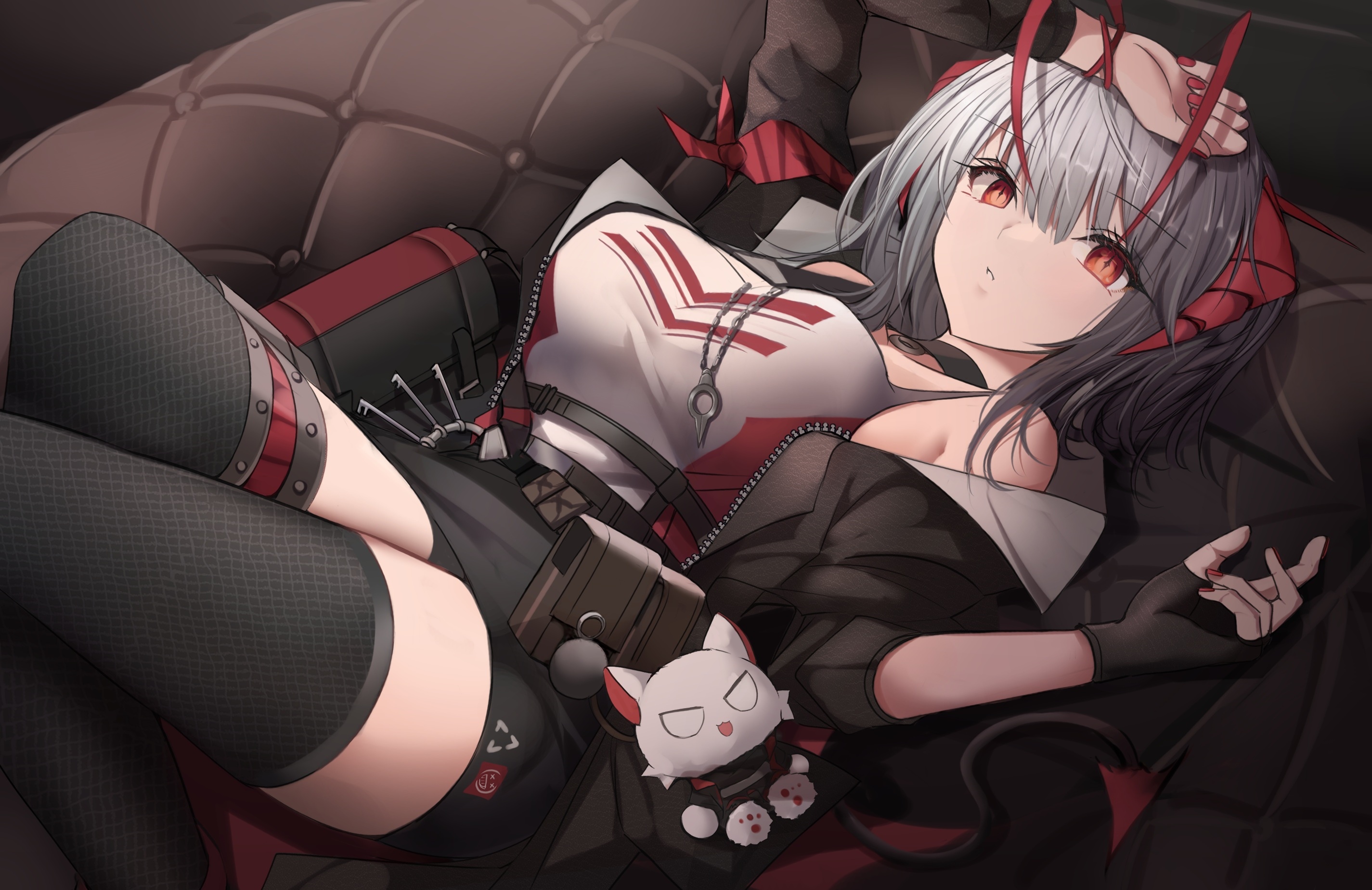 W from Arknights lying on a couch HD Wallpaper