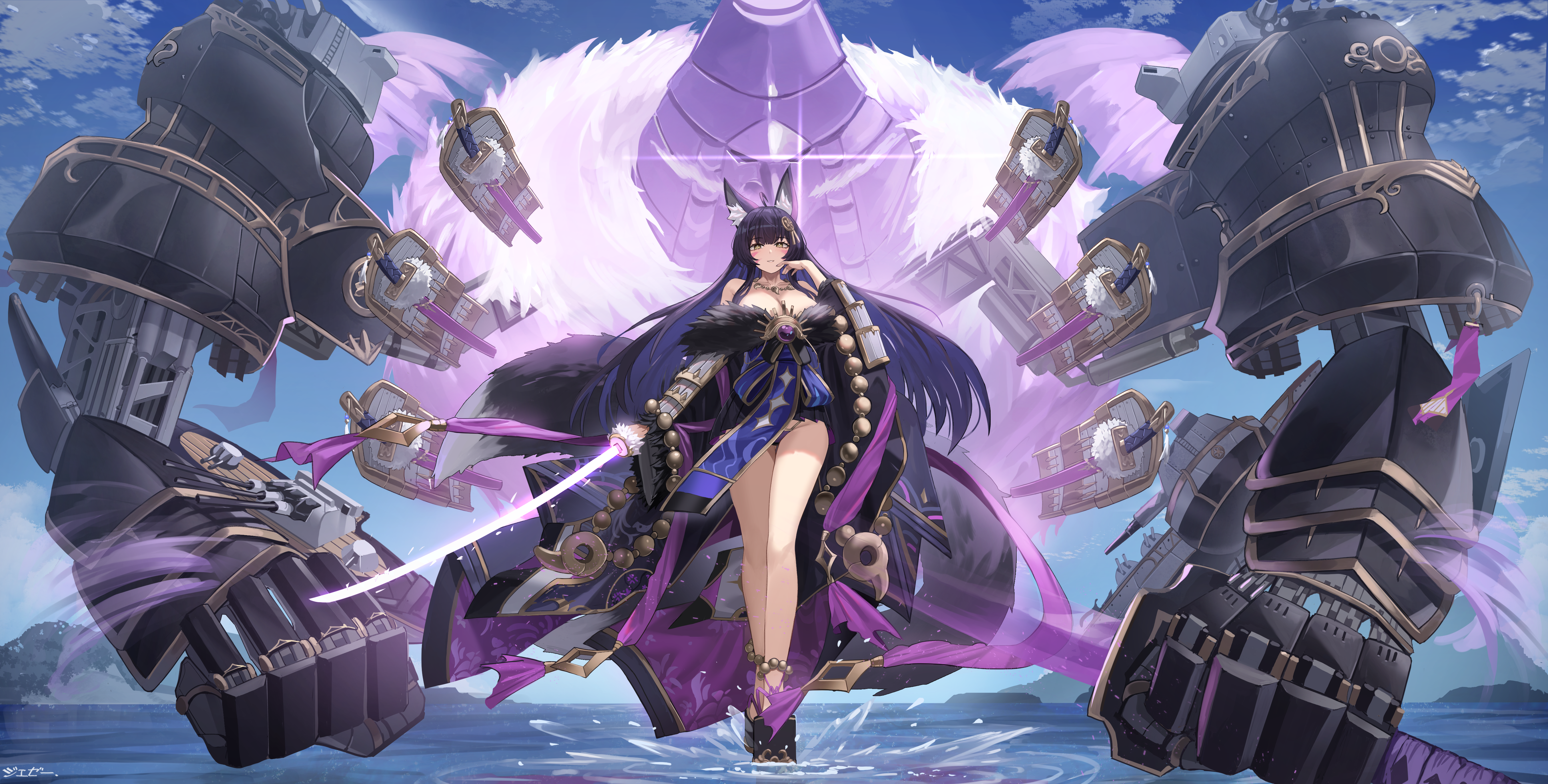 Azur Lane Musashi Fox Girl with Swords HD Wallpaper
