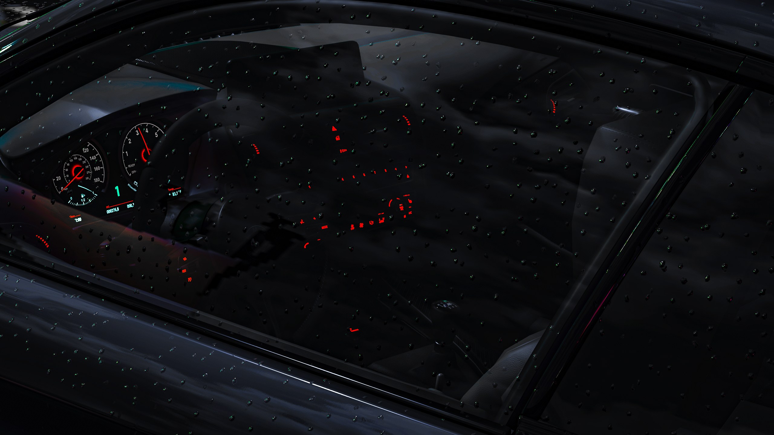 Car interior with dashboard and raindrops on window HD Wallpaper