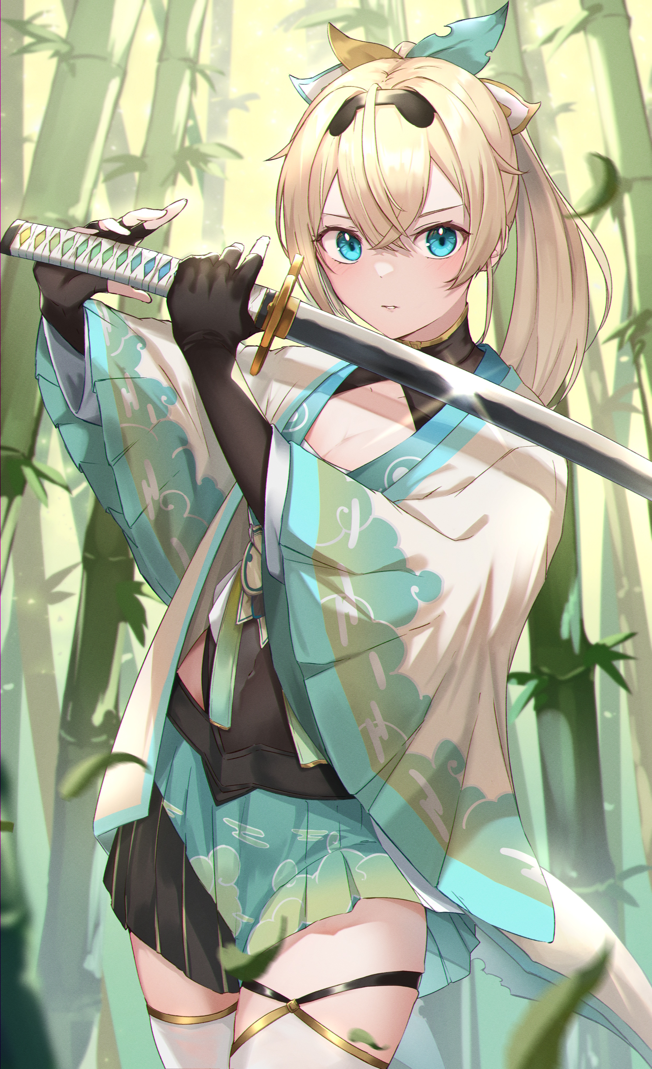 Kazama Iroha with a sword in a bamboo forest HD Phone Wallpaper