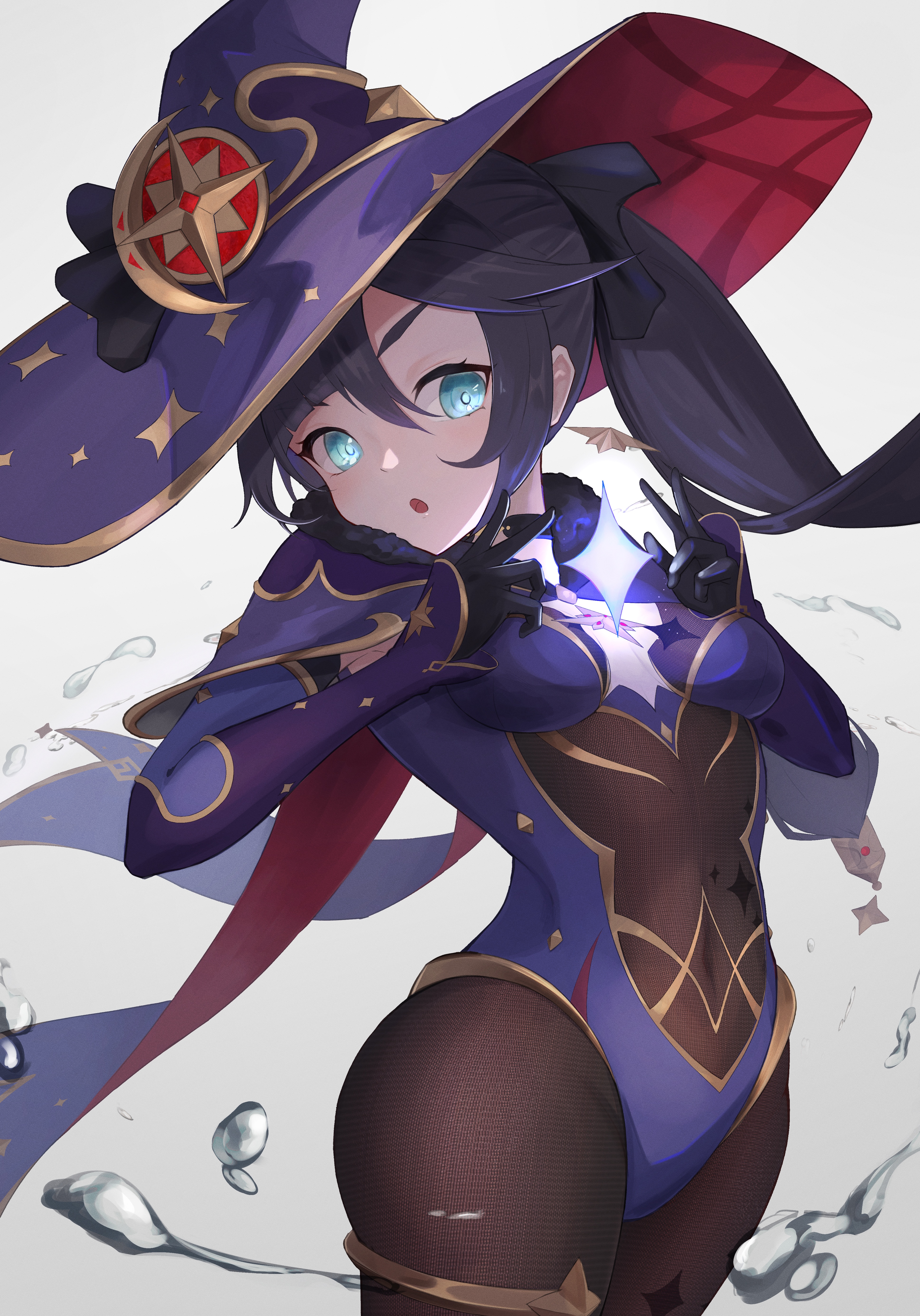 Mona from Genshin Impact in a witch hat HD Phone Wallpaper