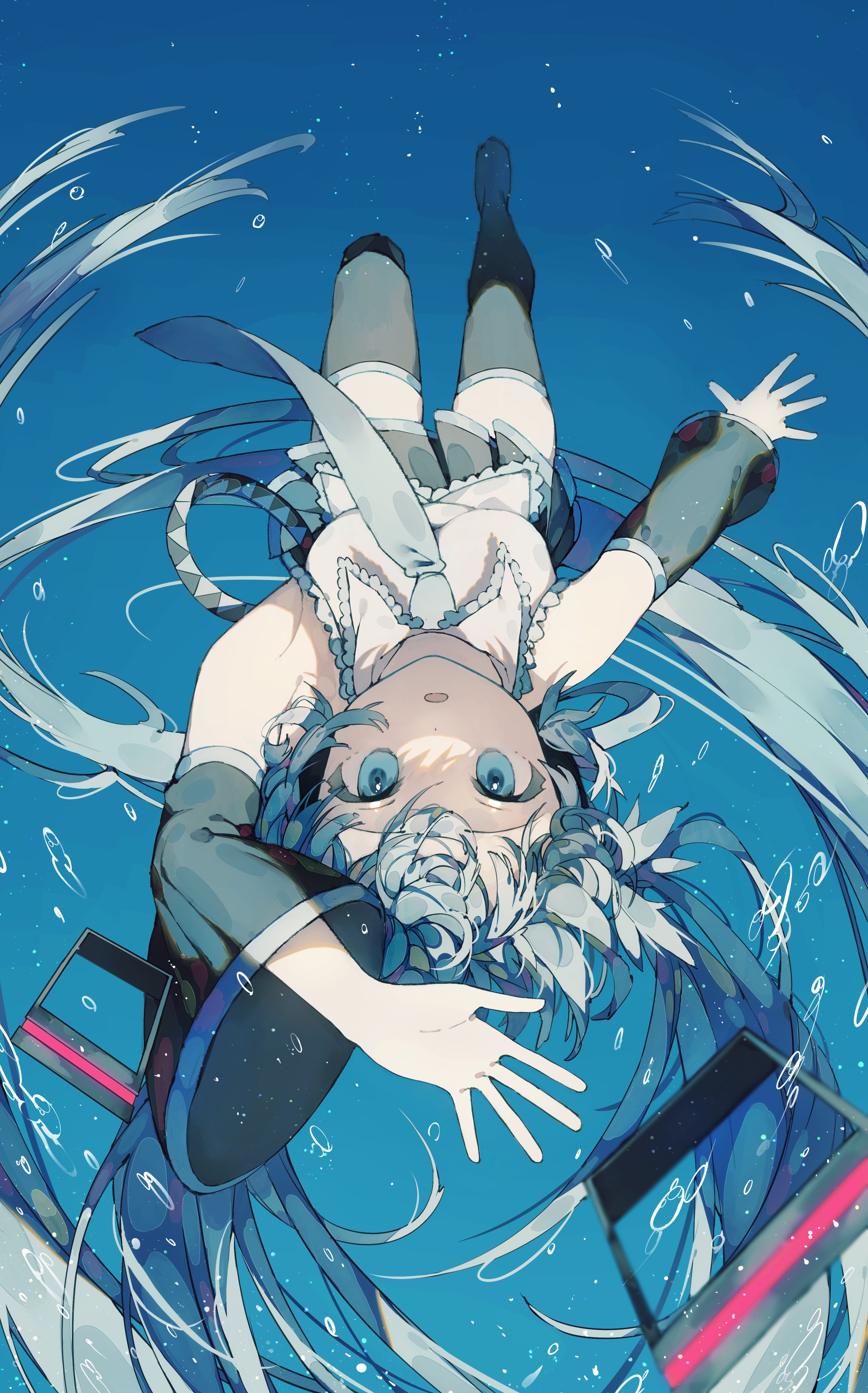 Hatsune Miku underwater with blue hair and eyes HD Phone Wallpaper