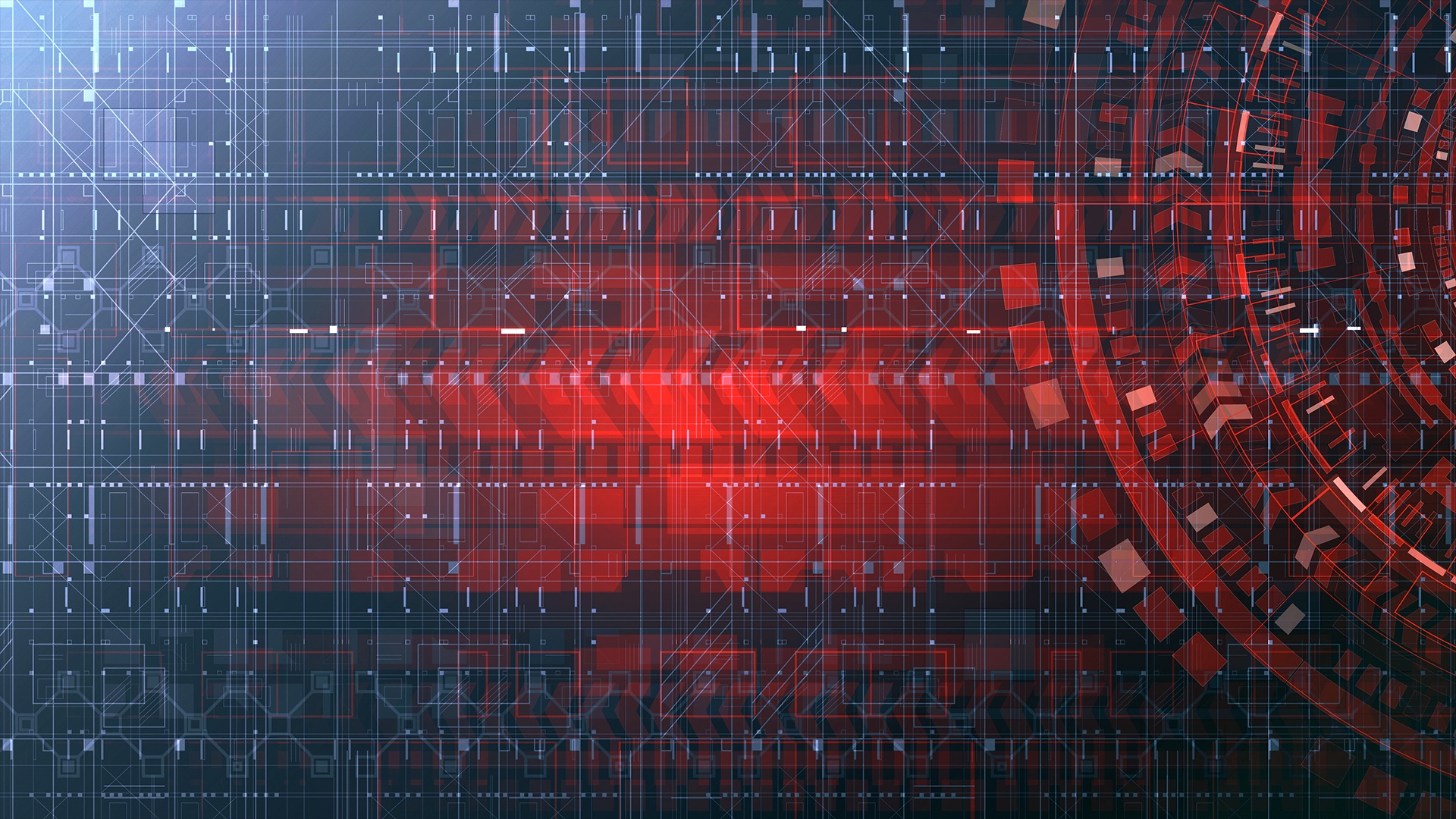 Abstract geometric digital grid with red glowing elements HD Wallpaper