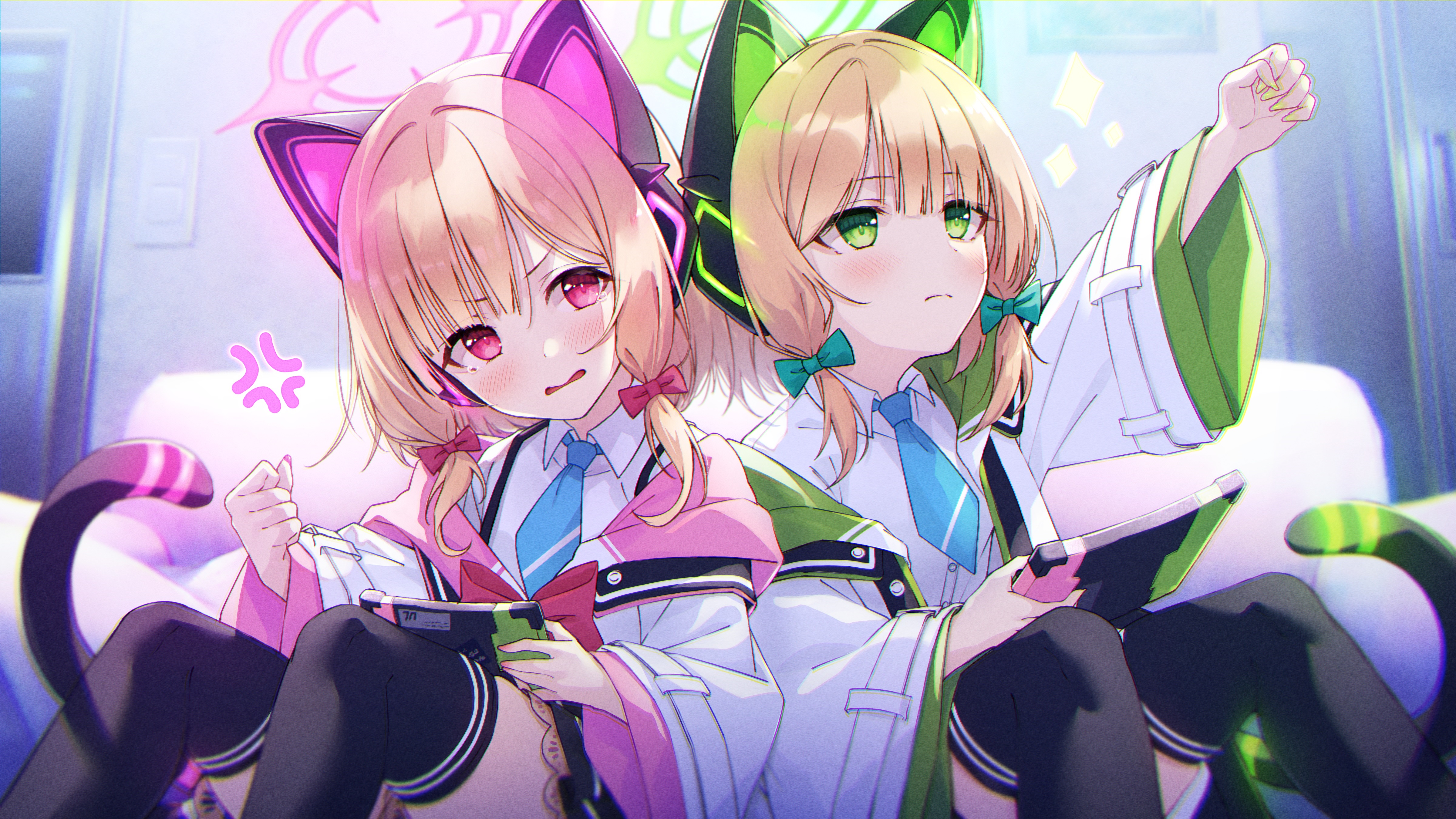 Saiba Midori and Saiba Momoi with Nintendo Switch HD Wallpaper