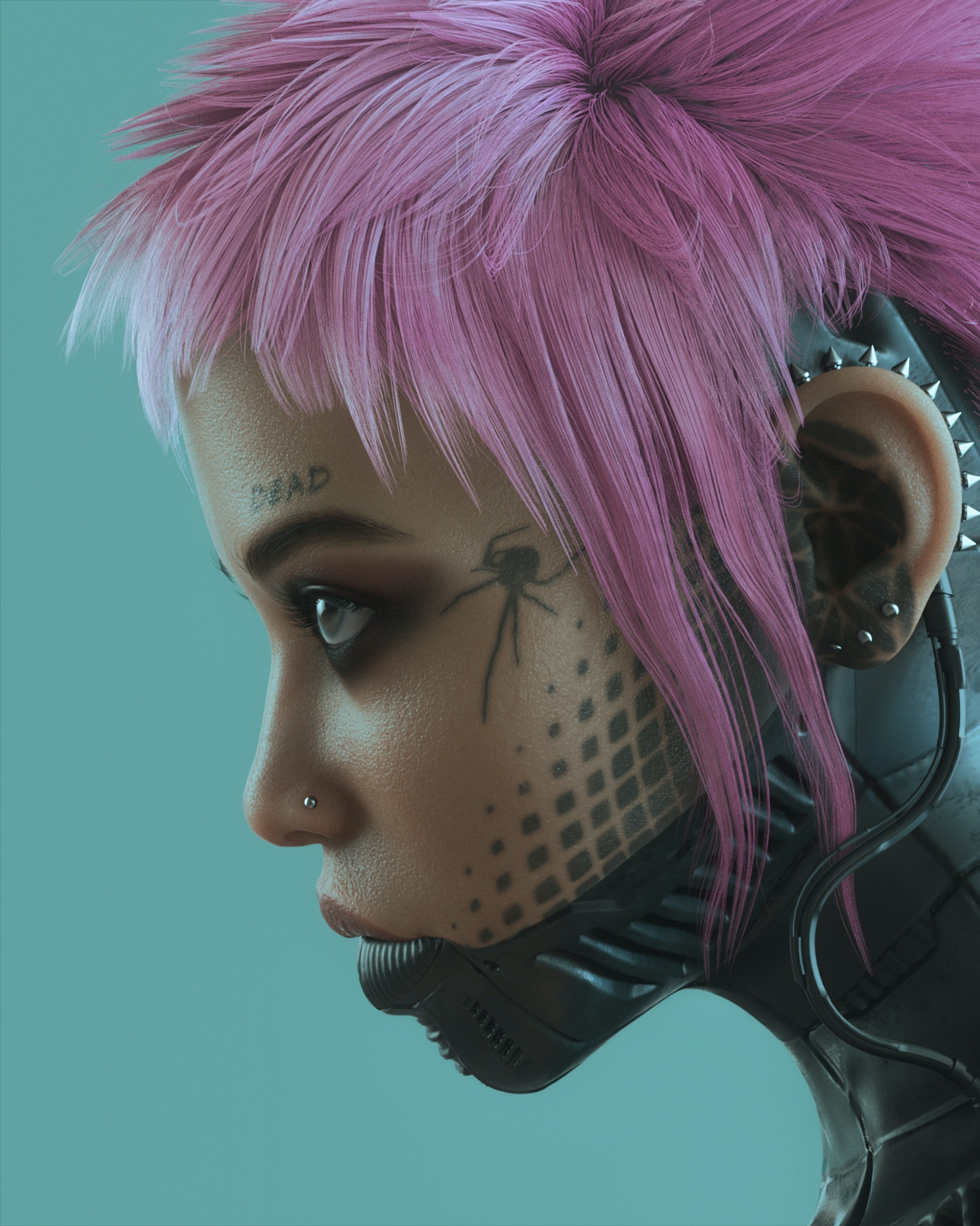Cyberpunk woman with pink hair and tattoos HD Phone Wallpaper