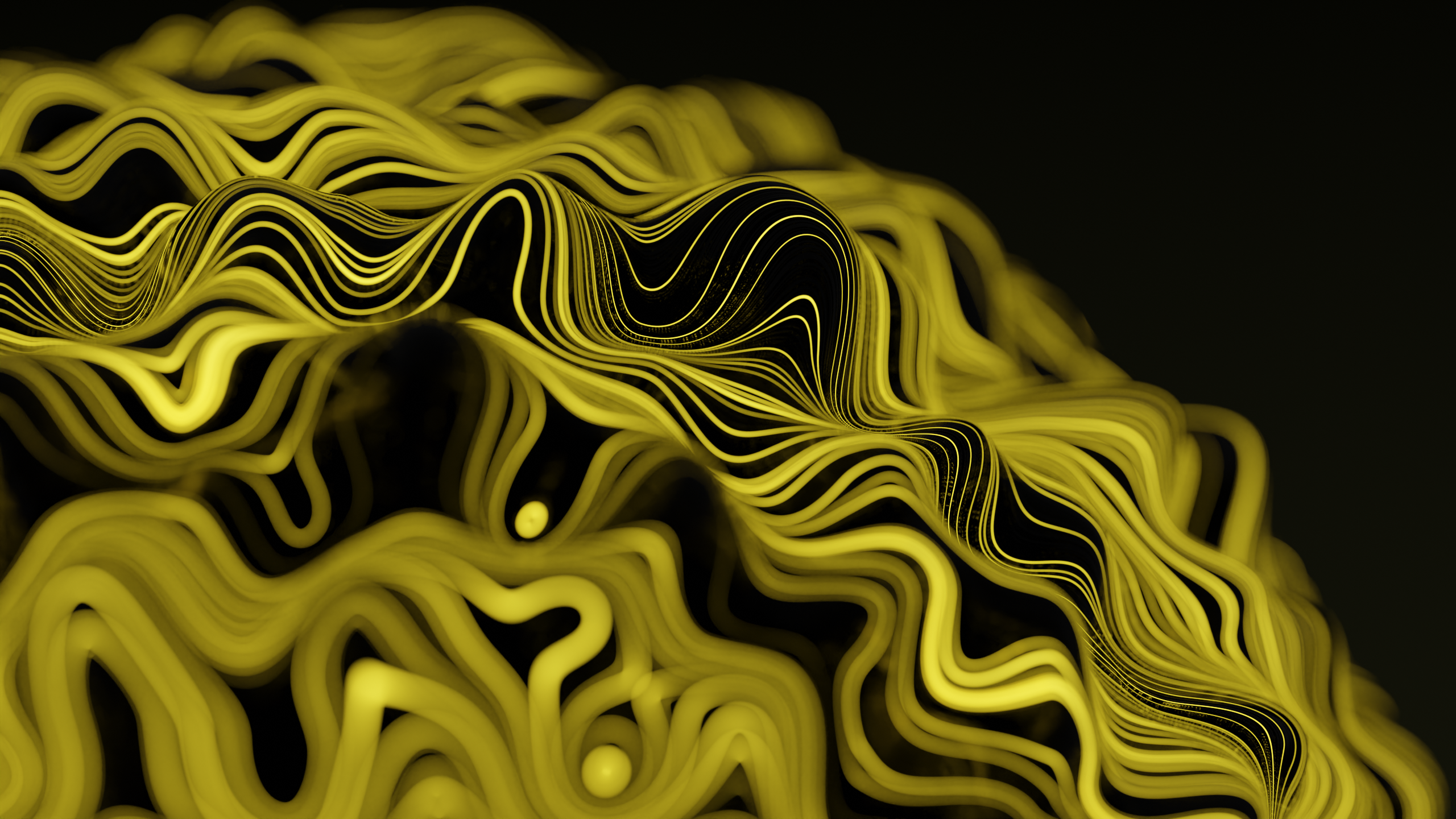 Abstract yellow wavy lines on black background HD Wallpaper