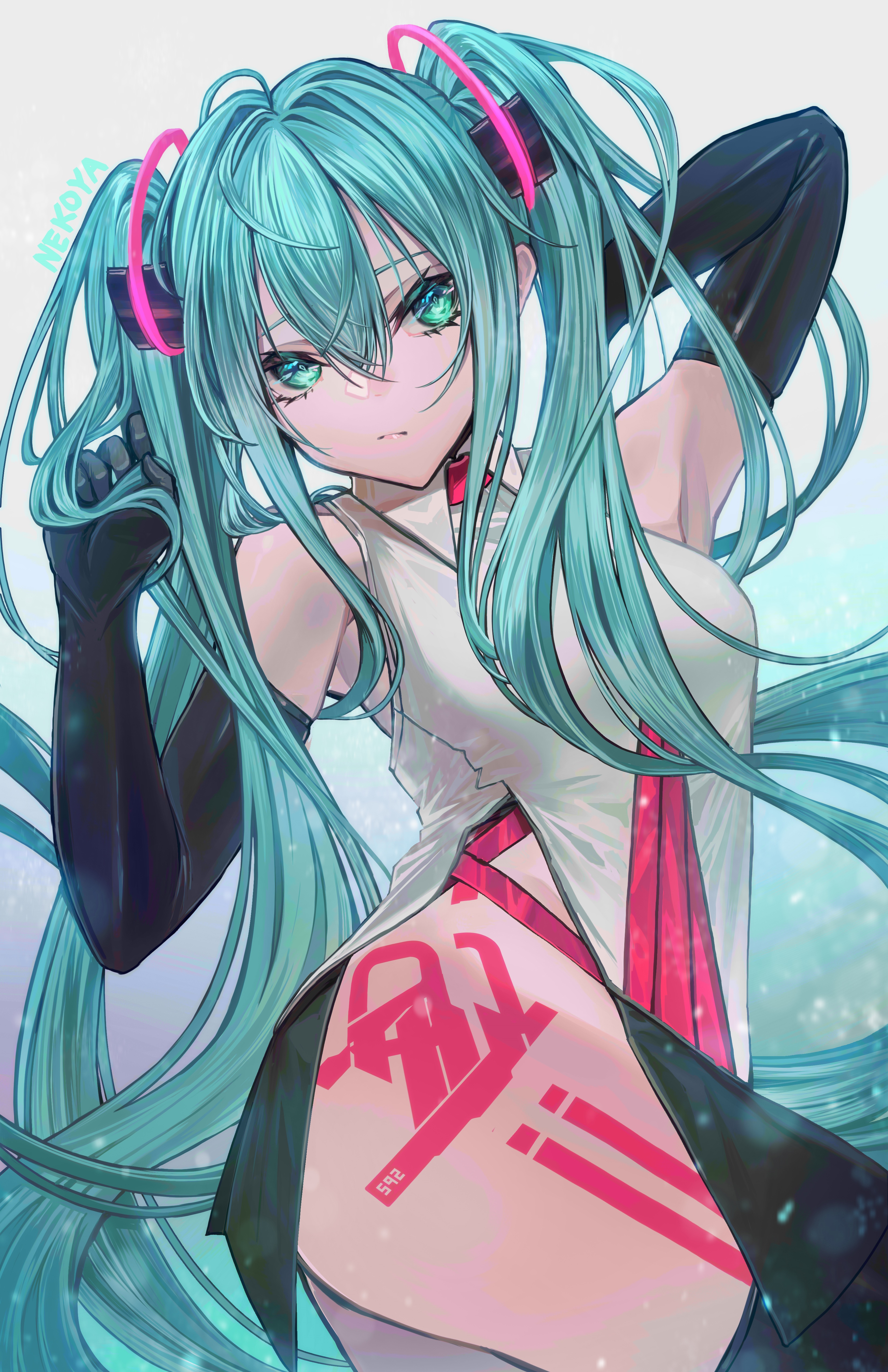 Hatsune Miku with blue hair and thigh-highs HD Phone Wallpaper