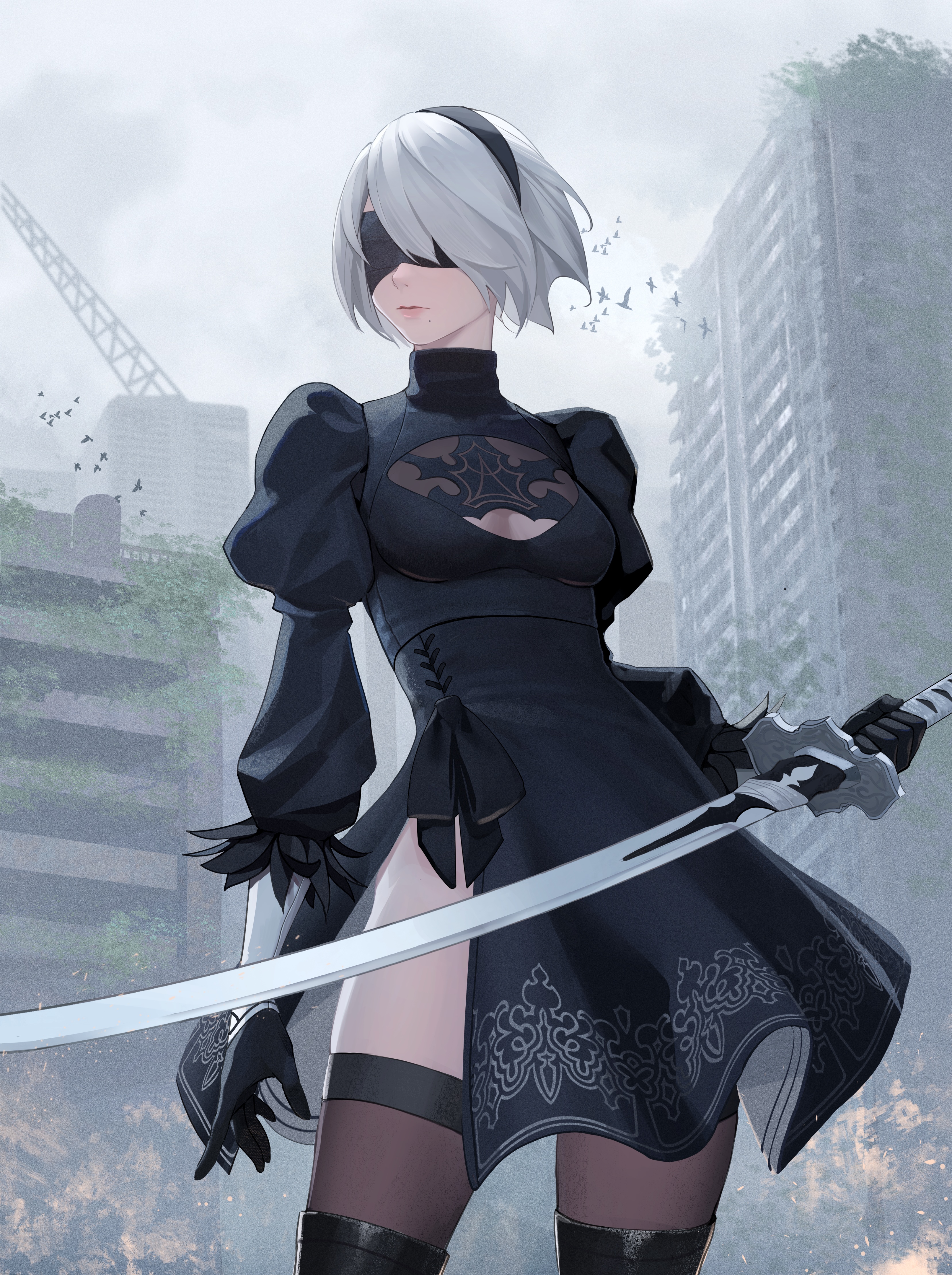 2B from Nier: Automata with a sword HD Phone Wallpaper