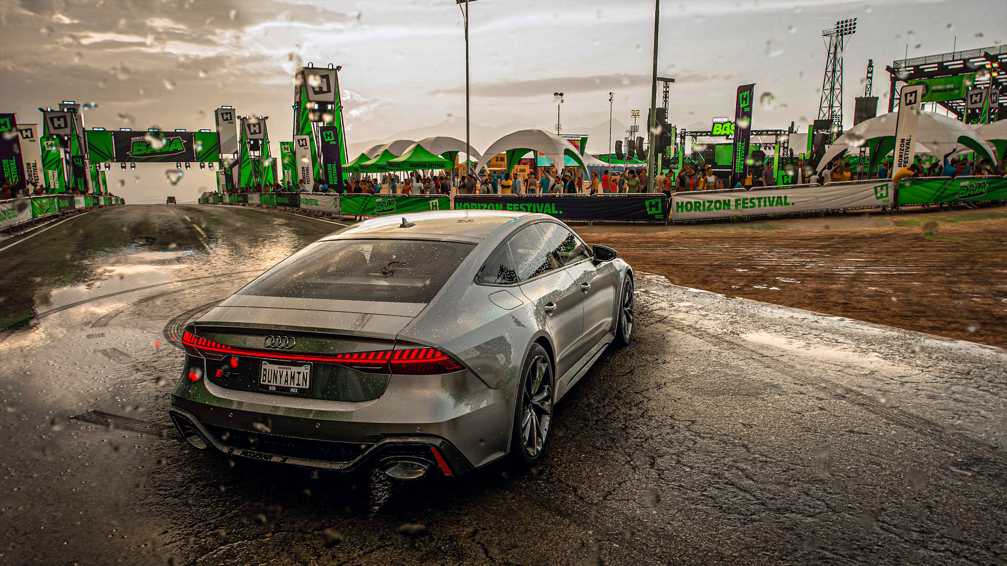 4K Audi RS7 drifting at Forza Horizon Festival in rain HD Wallpaper