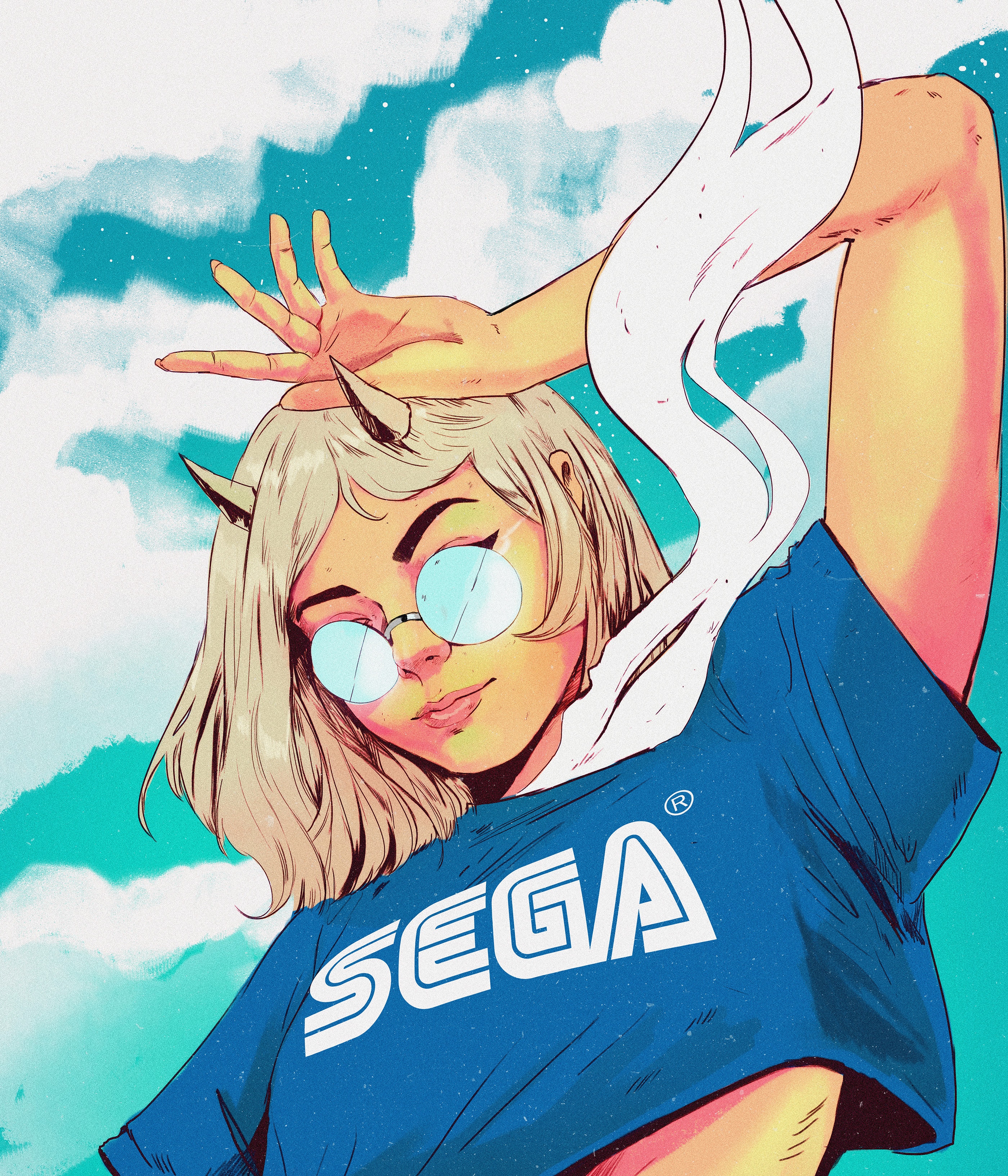 Woman with horns wearing a Sega t-shirt HD Phone Wallpaper