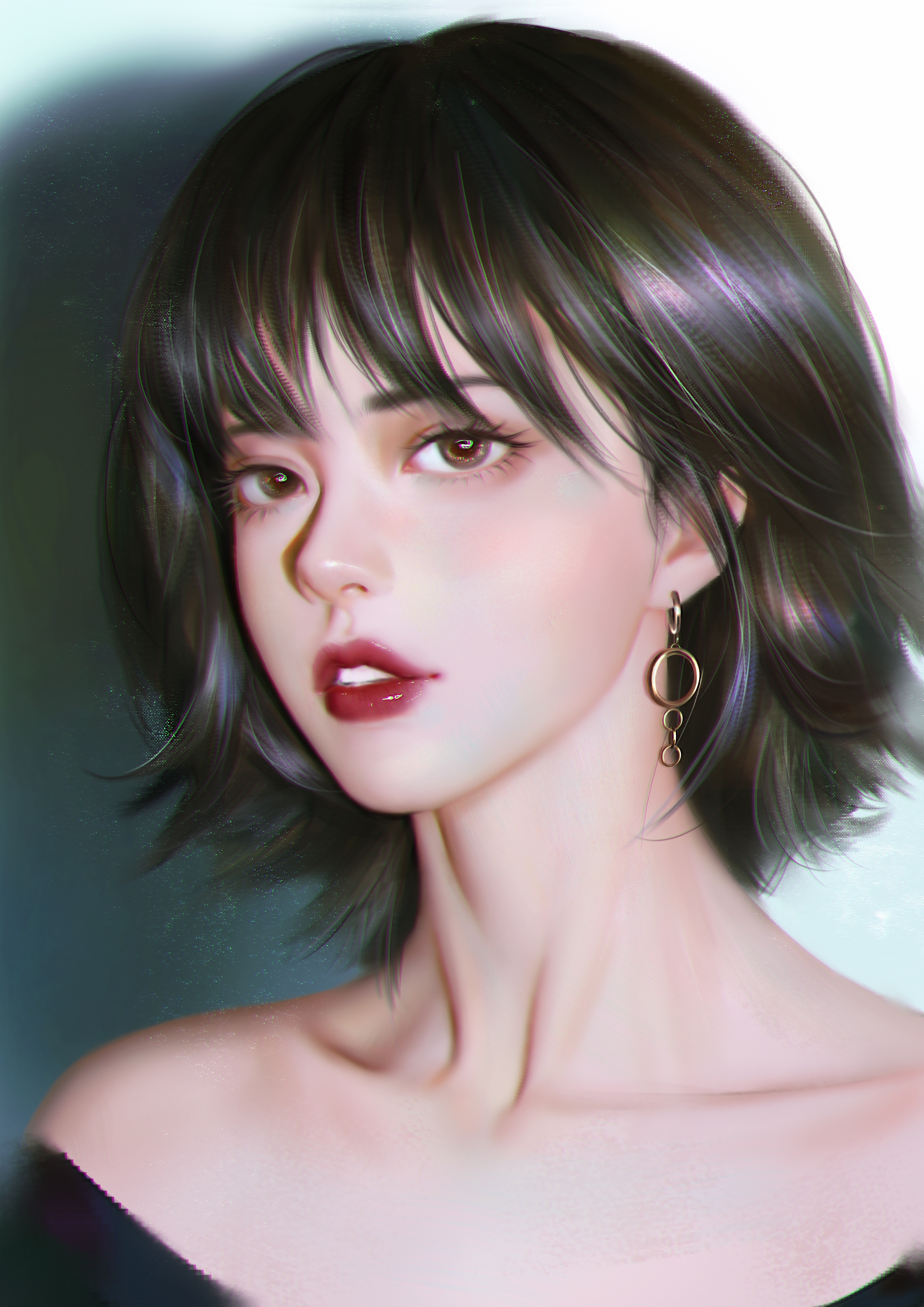 Artwork of a woman with short dark hair HD Phone Wallpaper