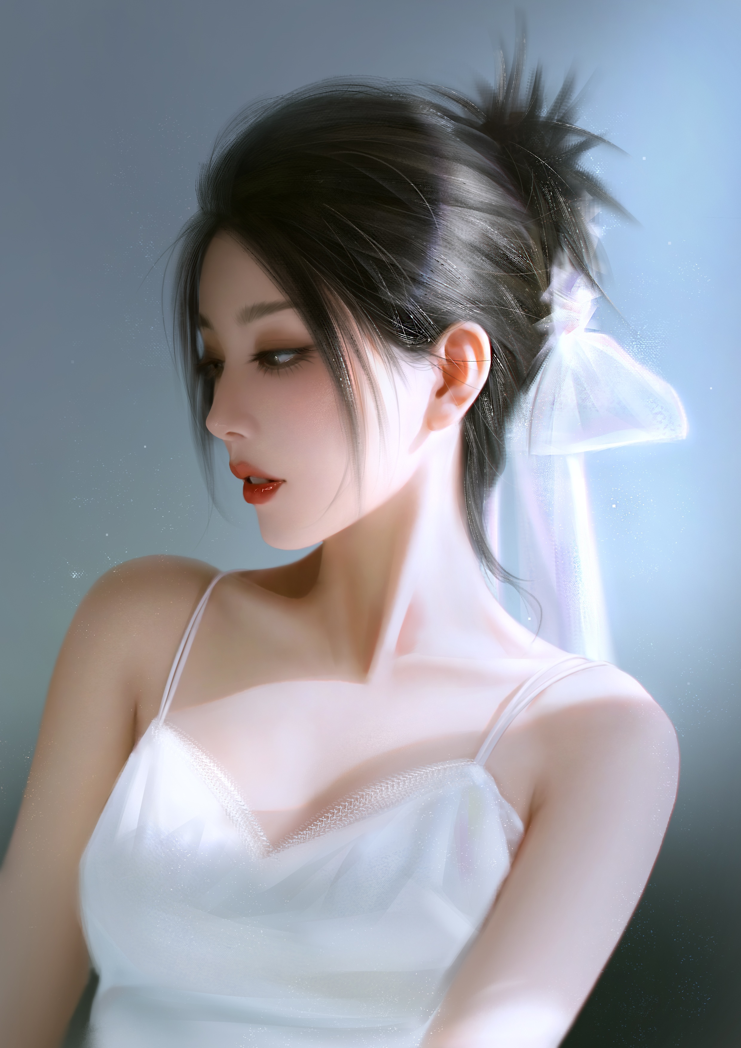 Painting of a woman with dark hair and a white dress HD Phone Wallpaper