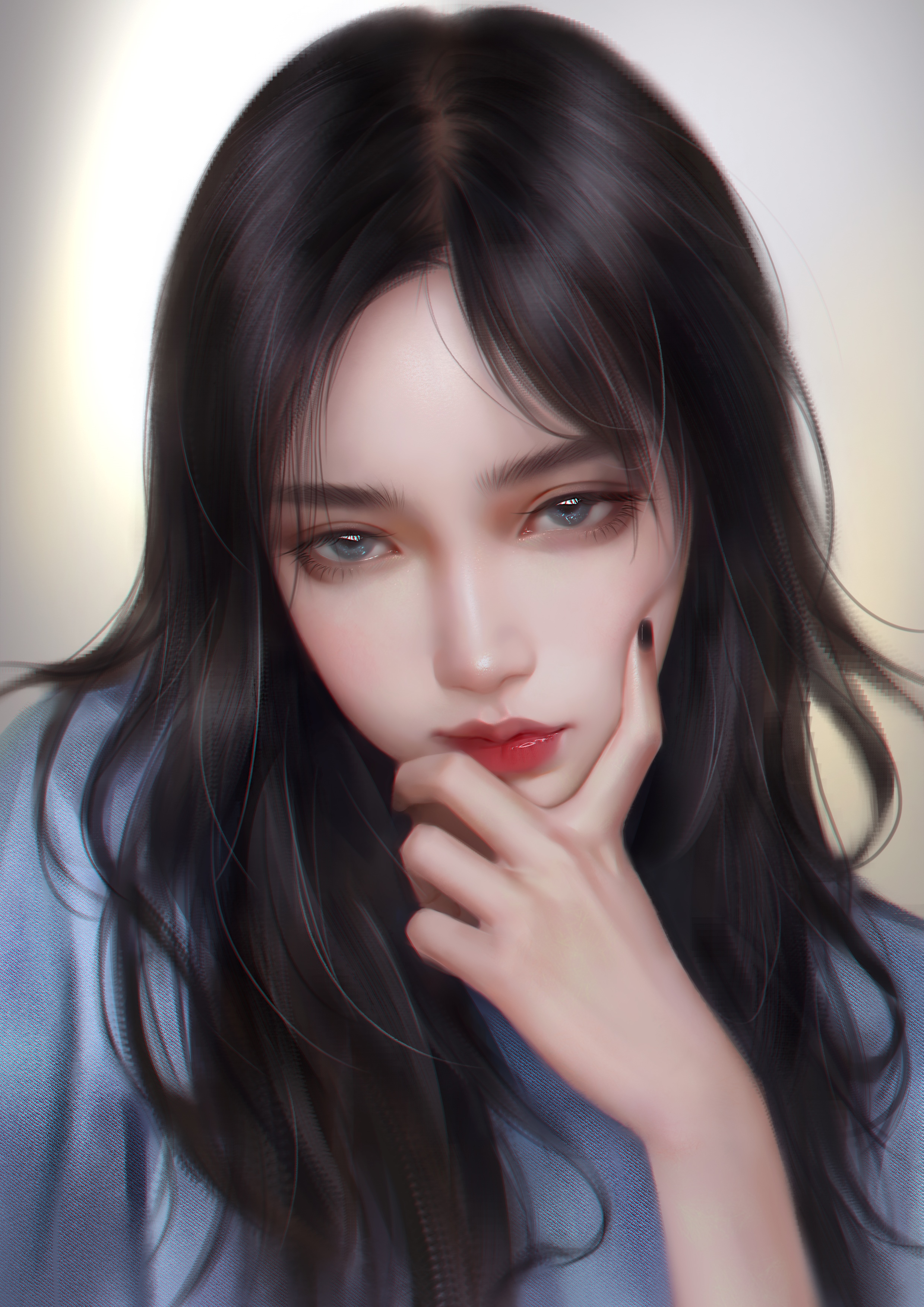 Artwork of a woman with black hair HD Phone Wallpaper