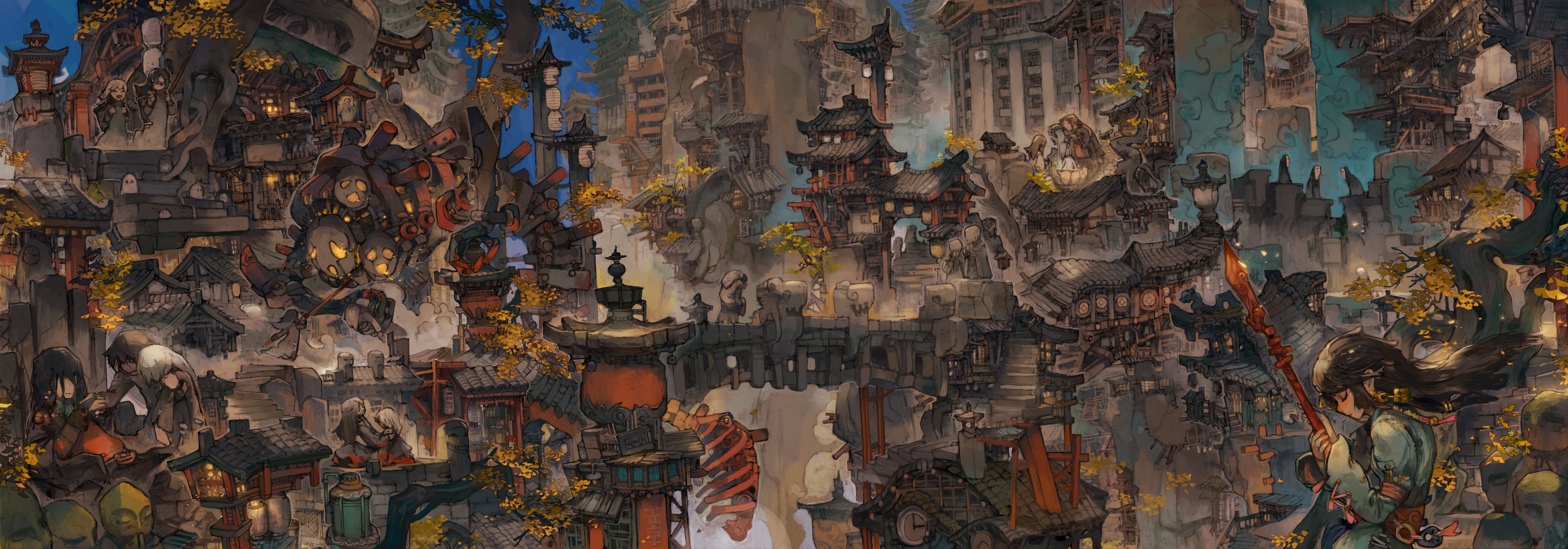 4K Fantasy City with Chinese Architecture by Pengfei Yan HD Wallpaper