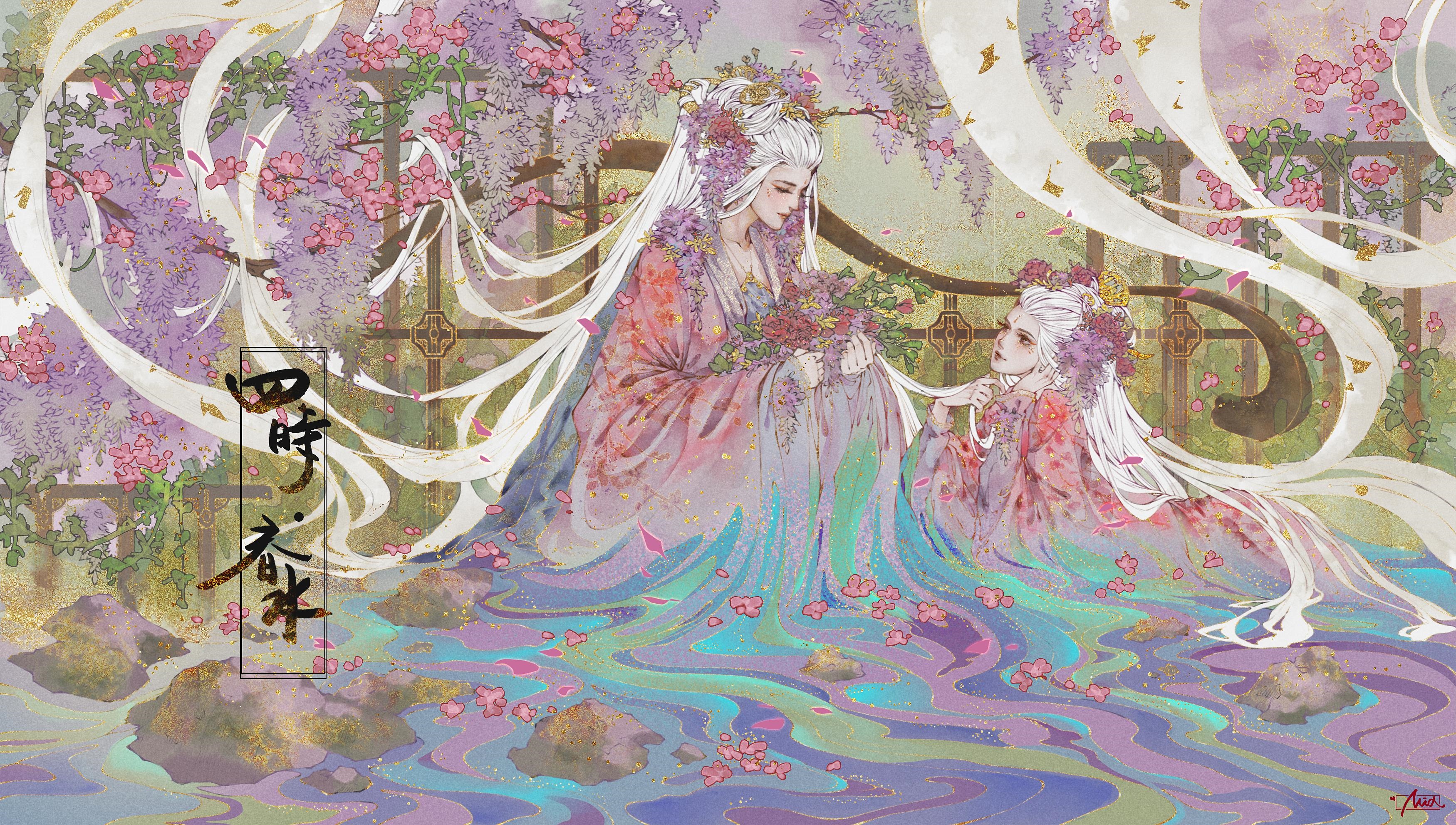 MiaYang's fantasy girls in flowing robes by water HD Wallpaper