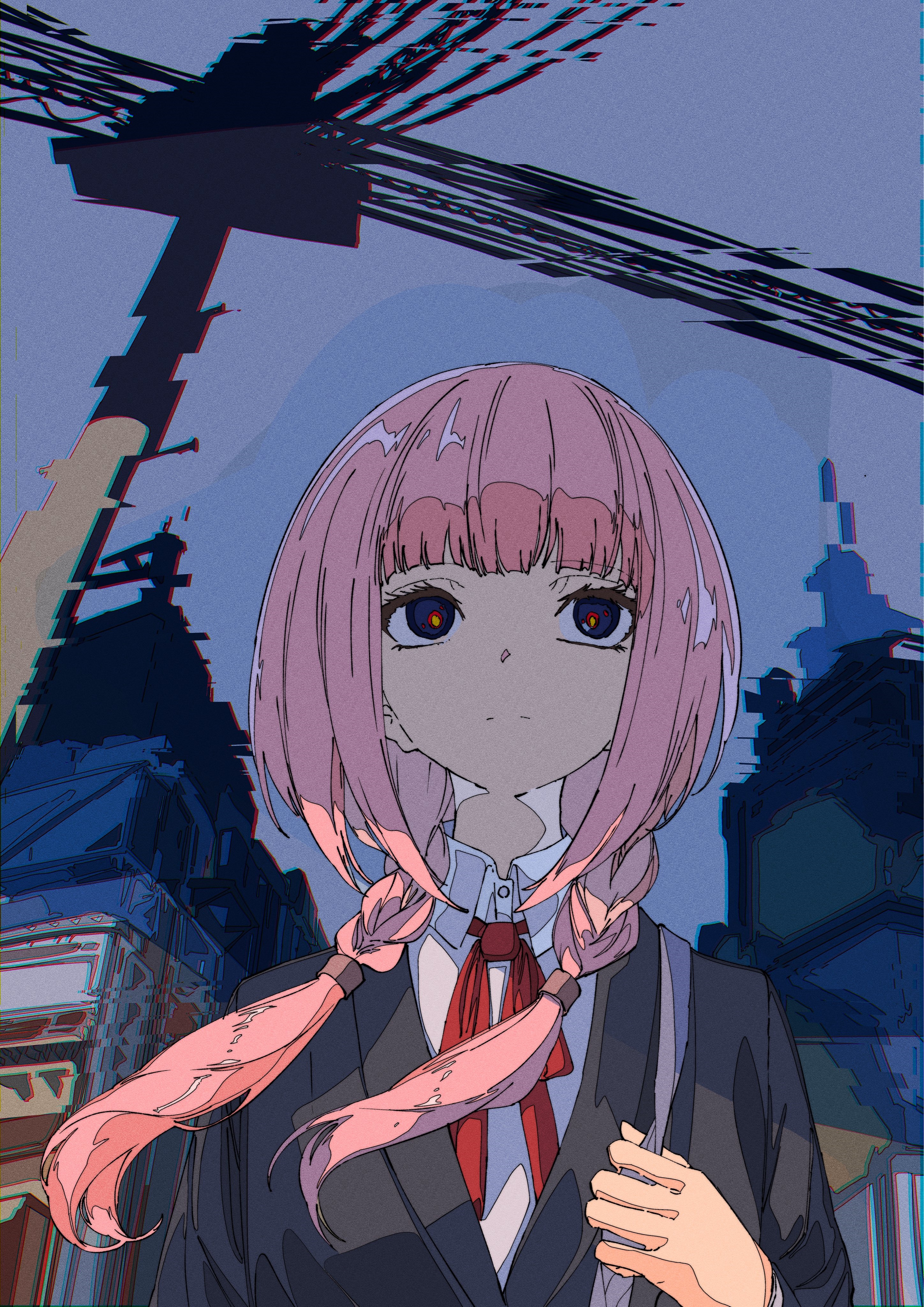 Anime girl with pink hair in a school uniform HD Phone Wallpaper